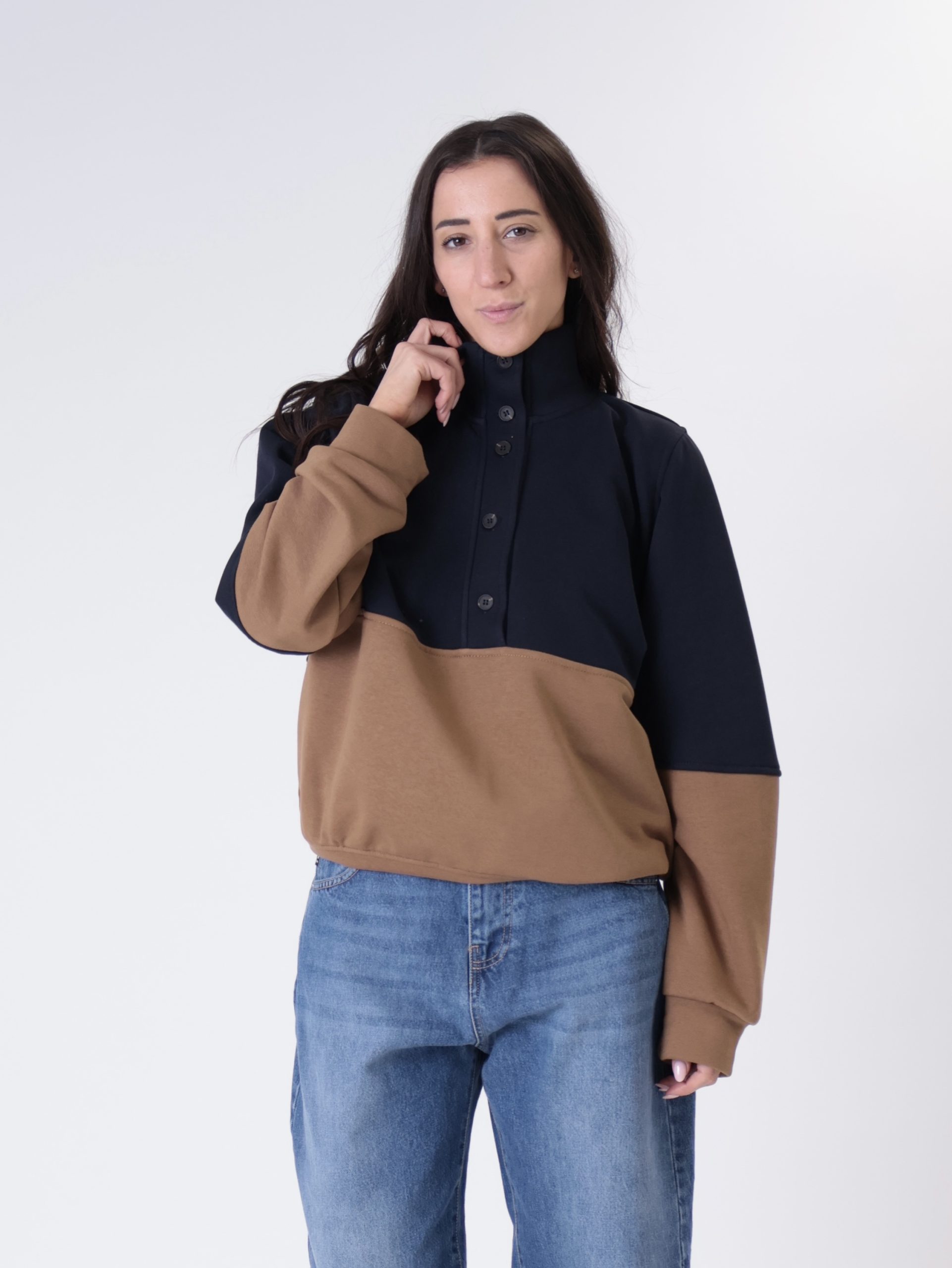 Felpa lory bottoni blu/tabacco PREORDINE 07/04