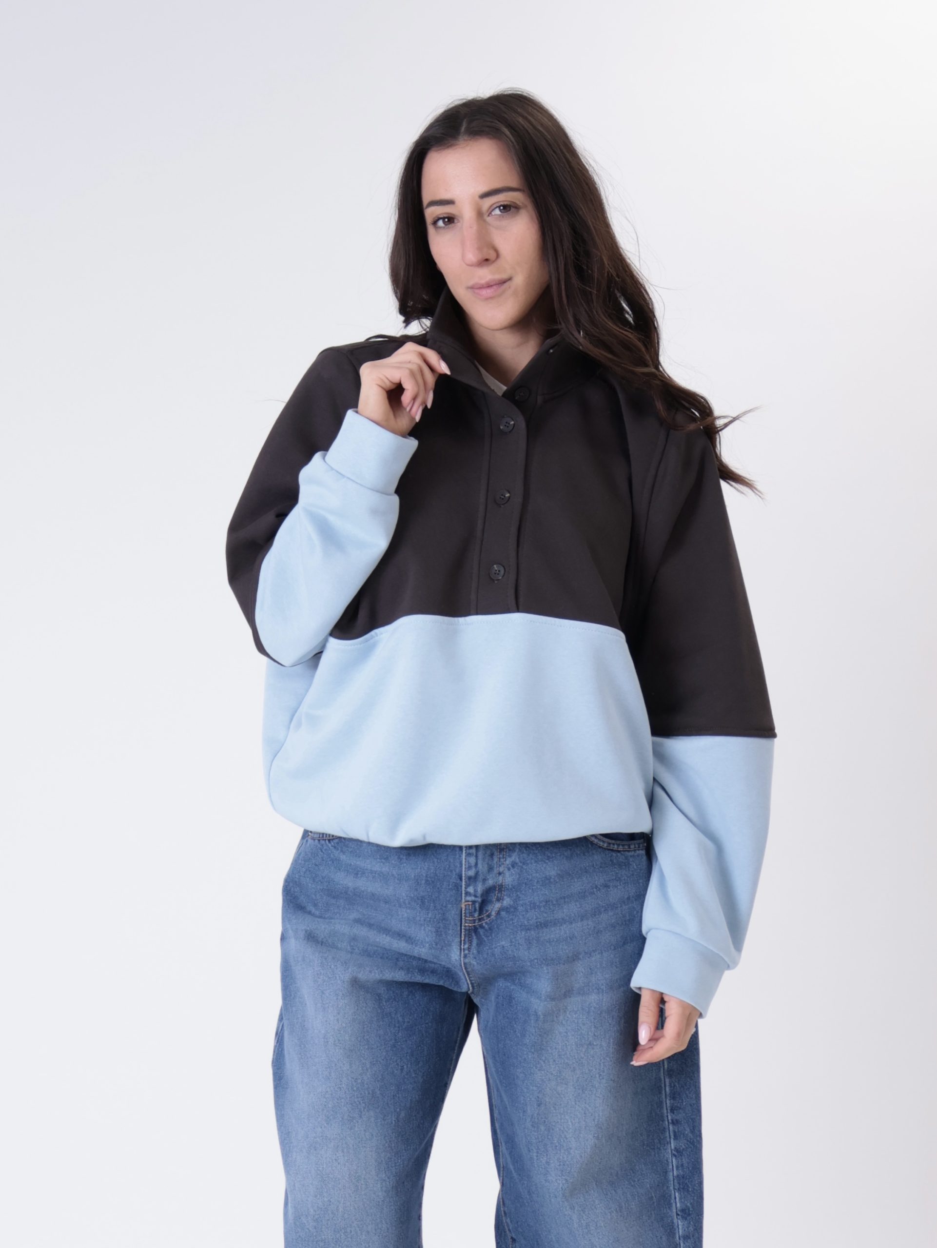 Felpa lory bottoni moro/celeste PREORDINE 07/04