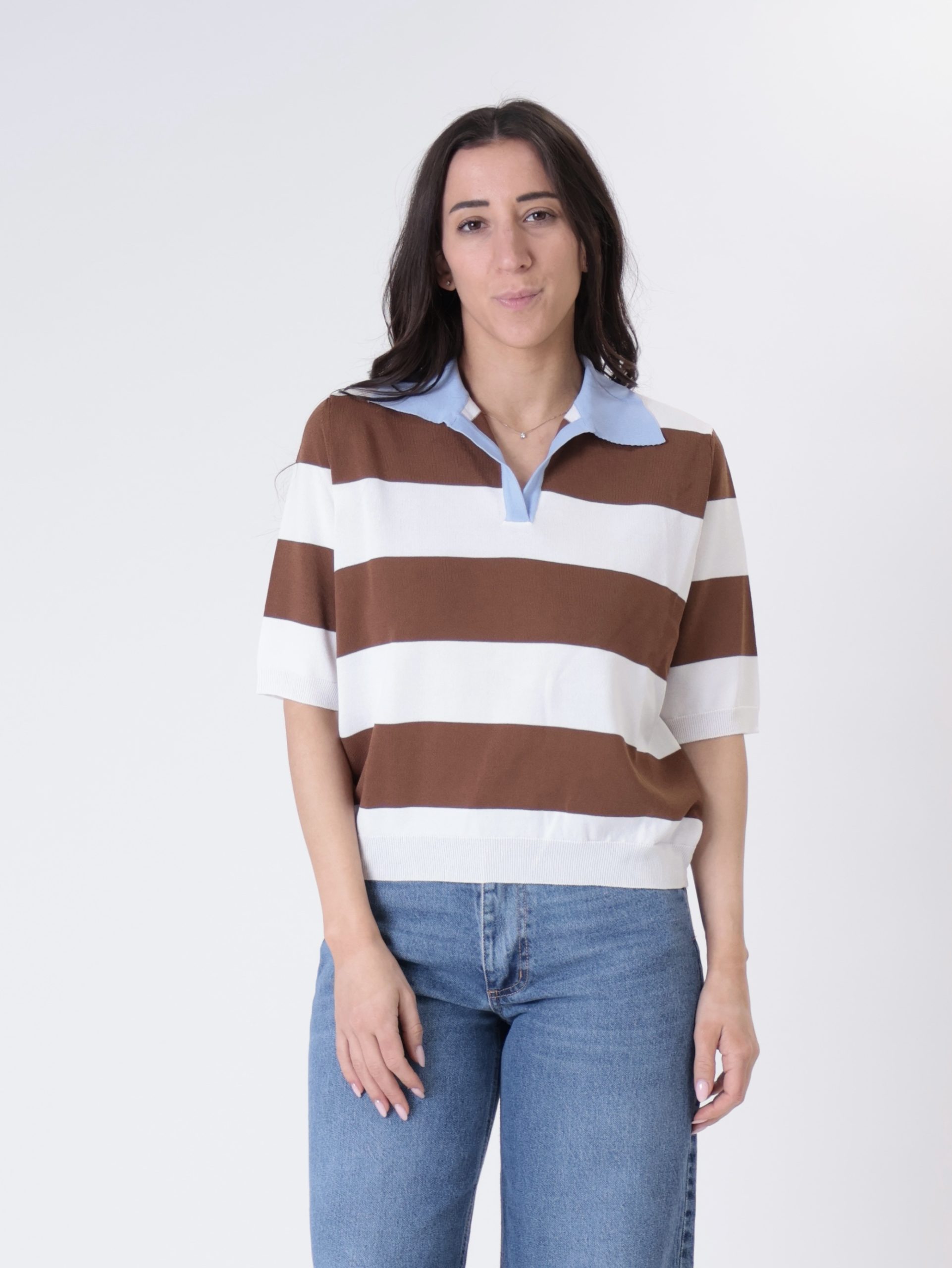 Polo m/m rigata latte/moro