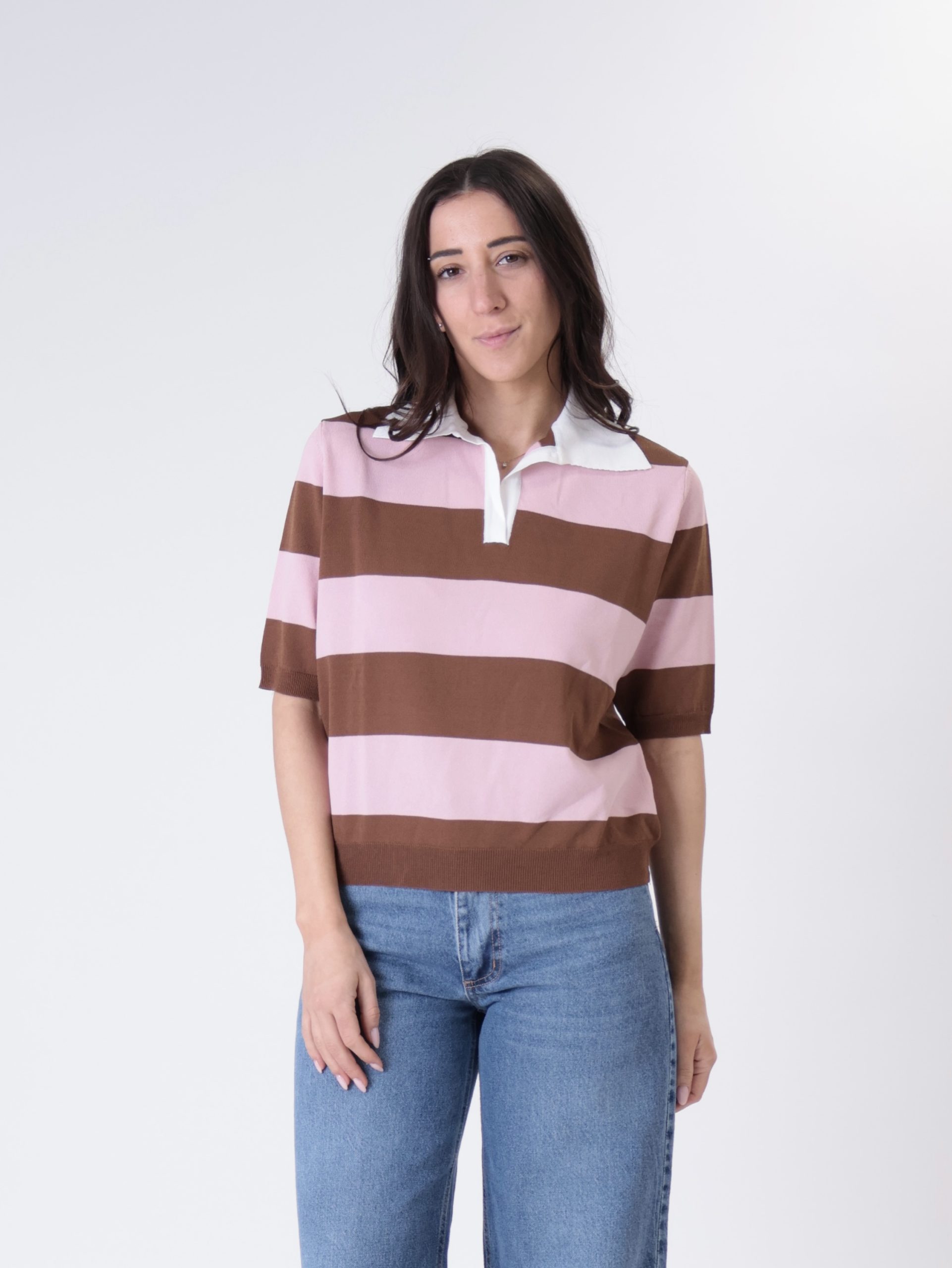 Polo m/m rigata moro/rosa