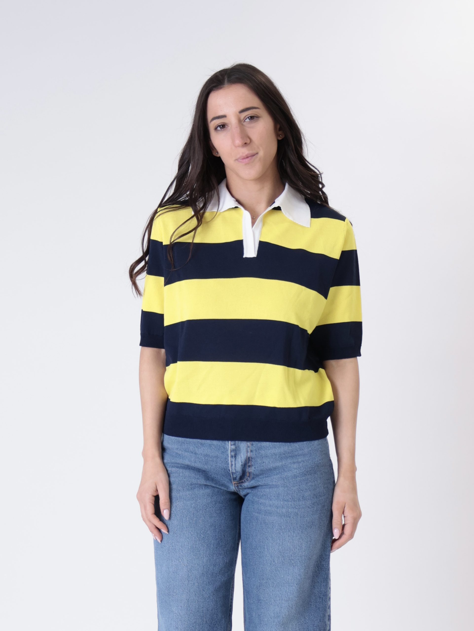 Polo m/m rigata blu/giallo