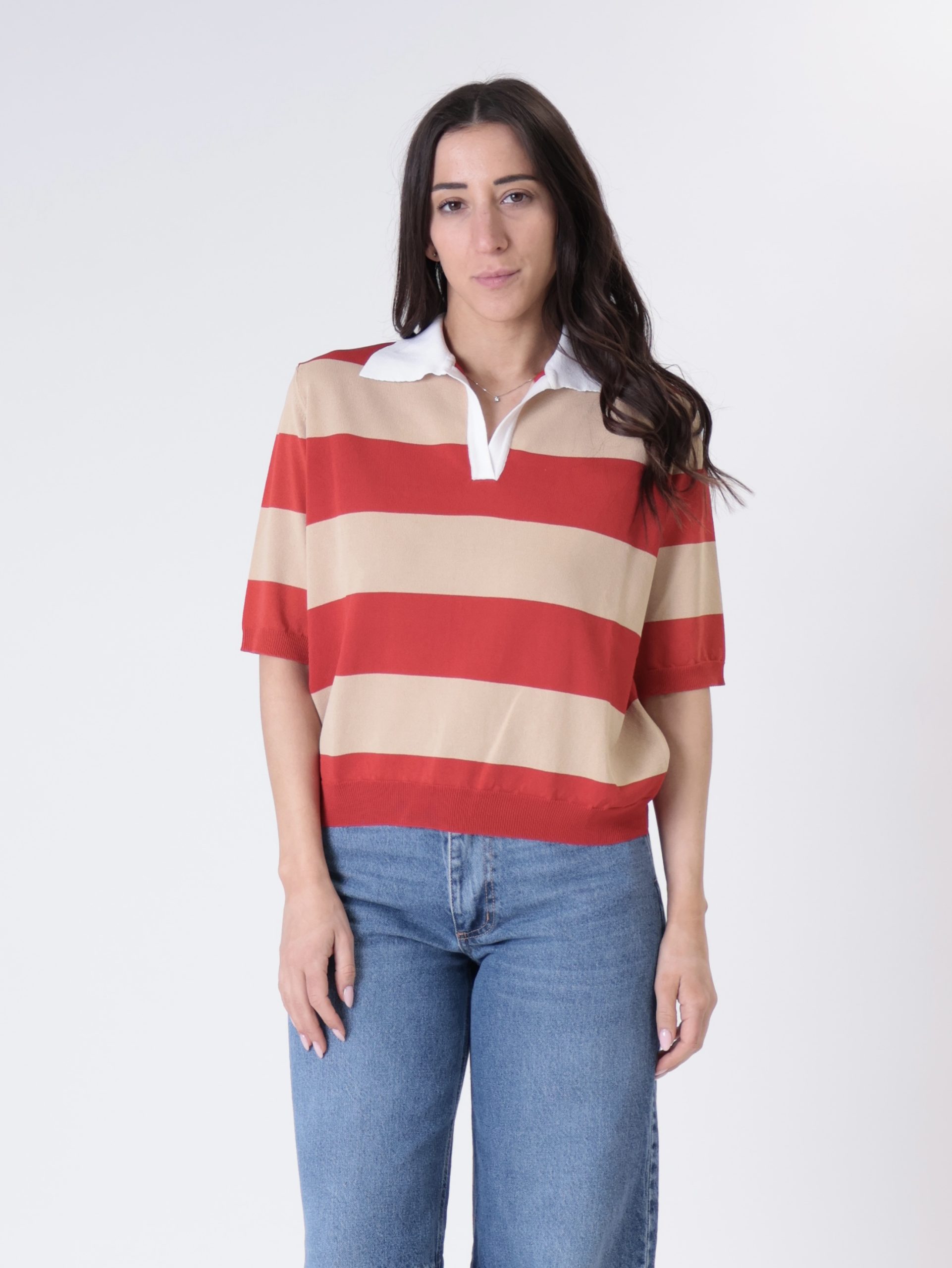 Polo m/m rigata miele/rosso