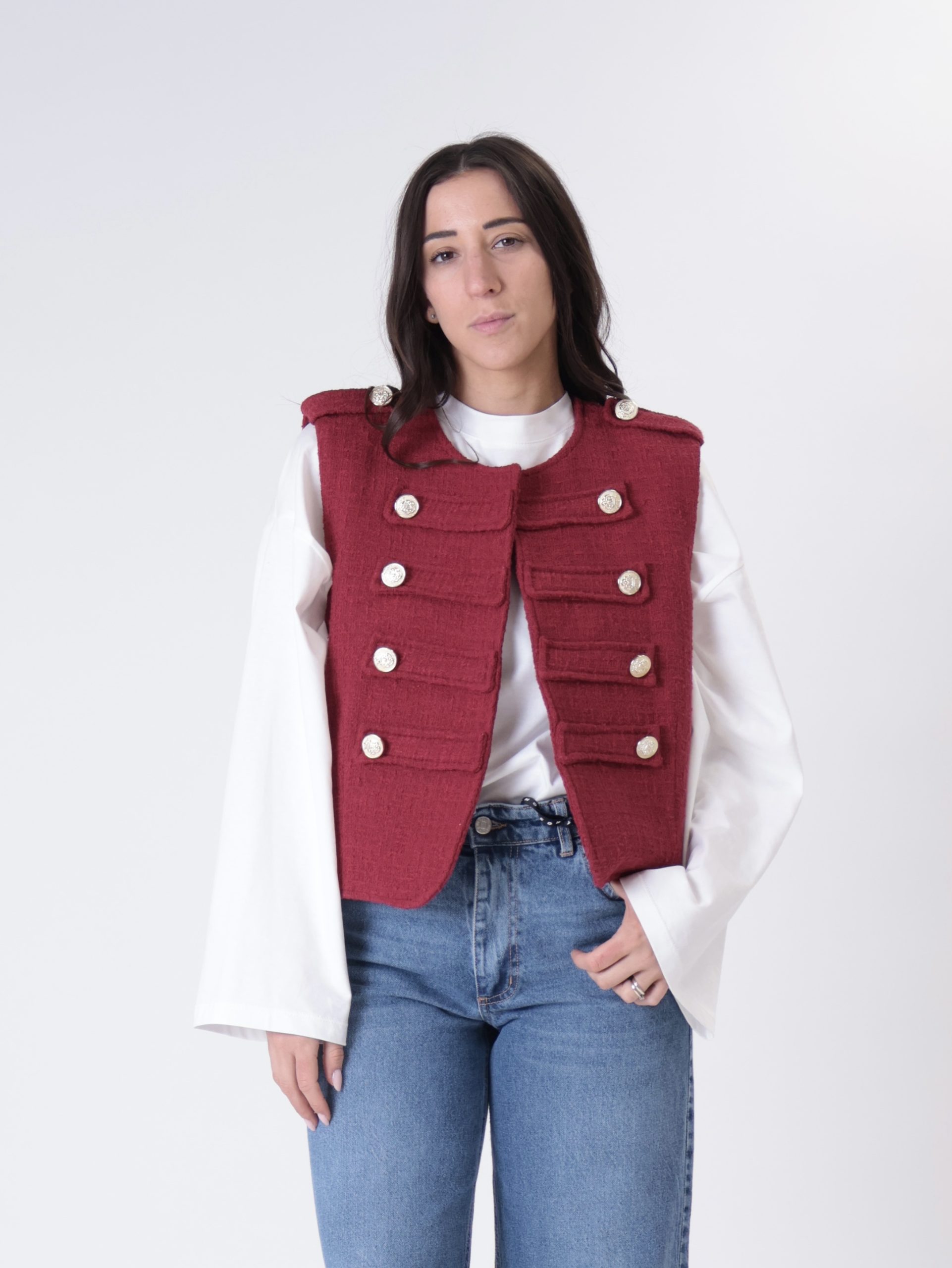 Gilet napoleone tweed rosso