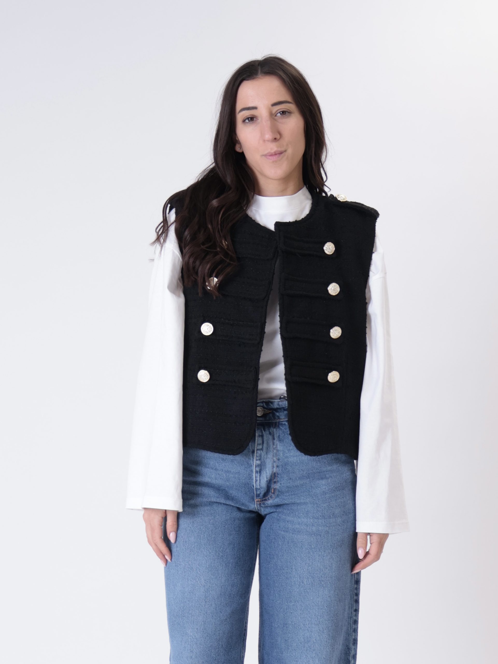 Gilet napoleone tweed nero