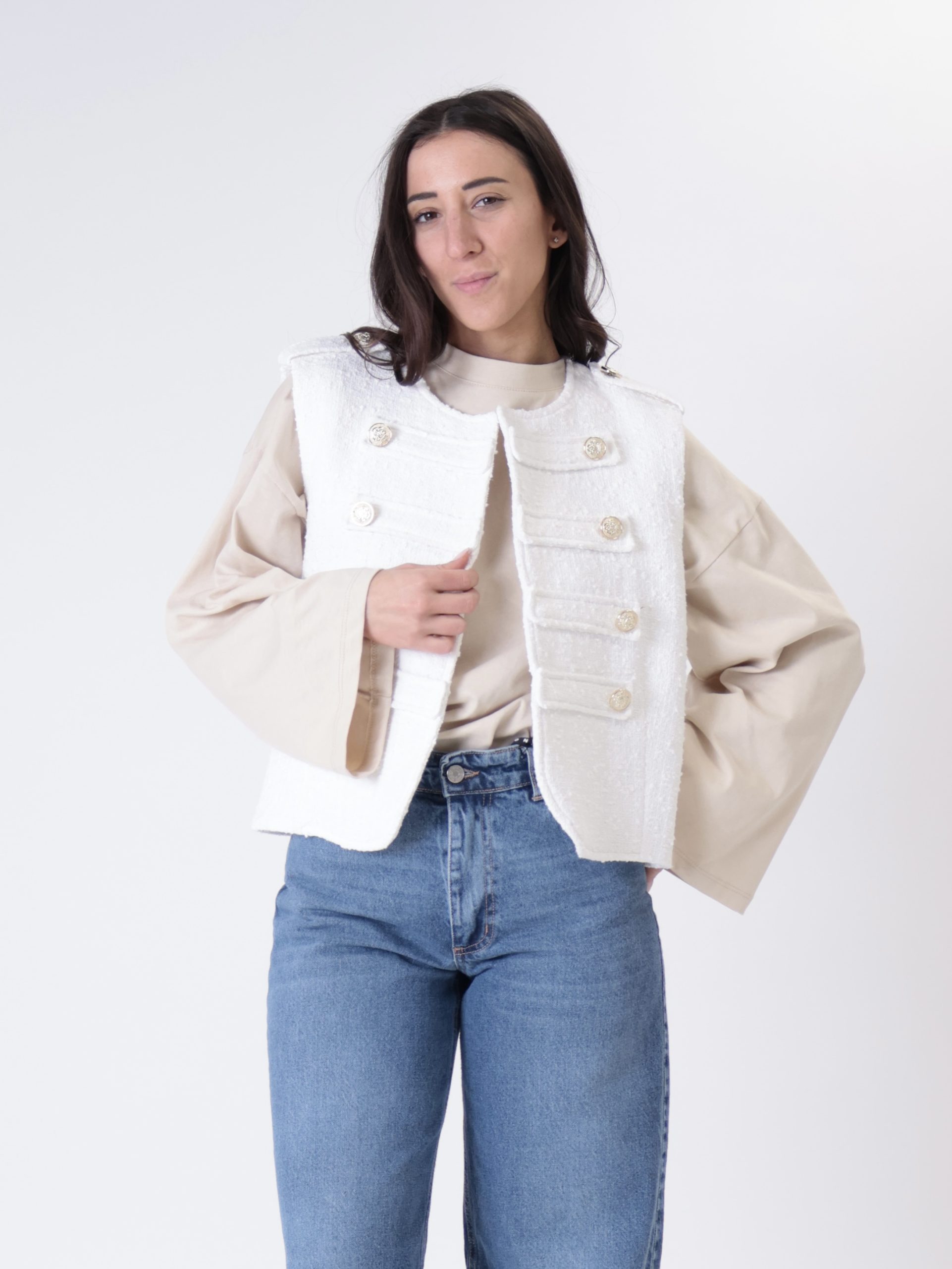Gilet napoleone tweed bianco
