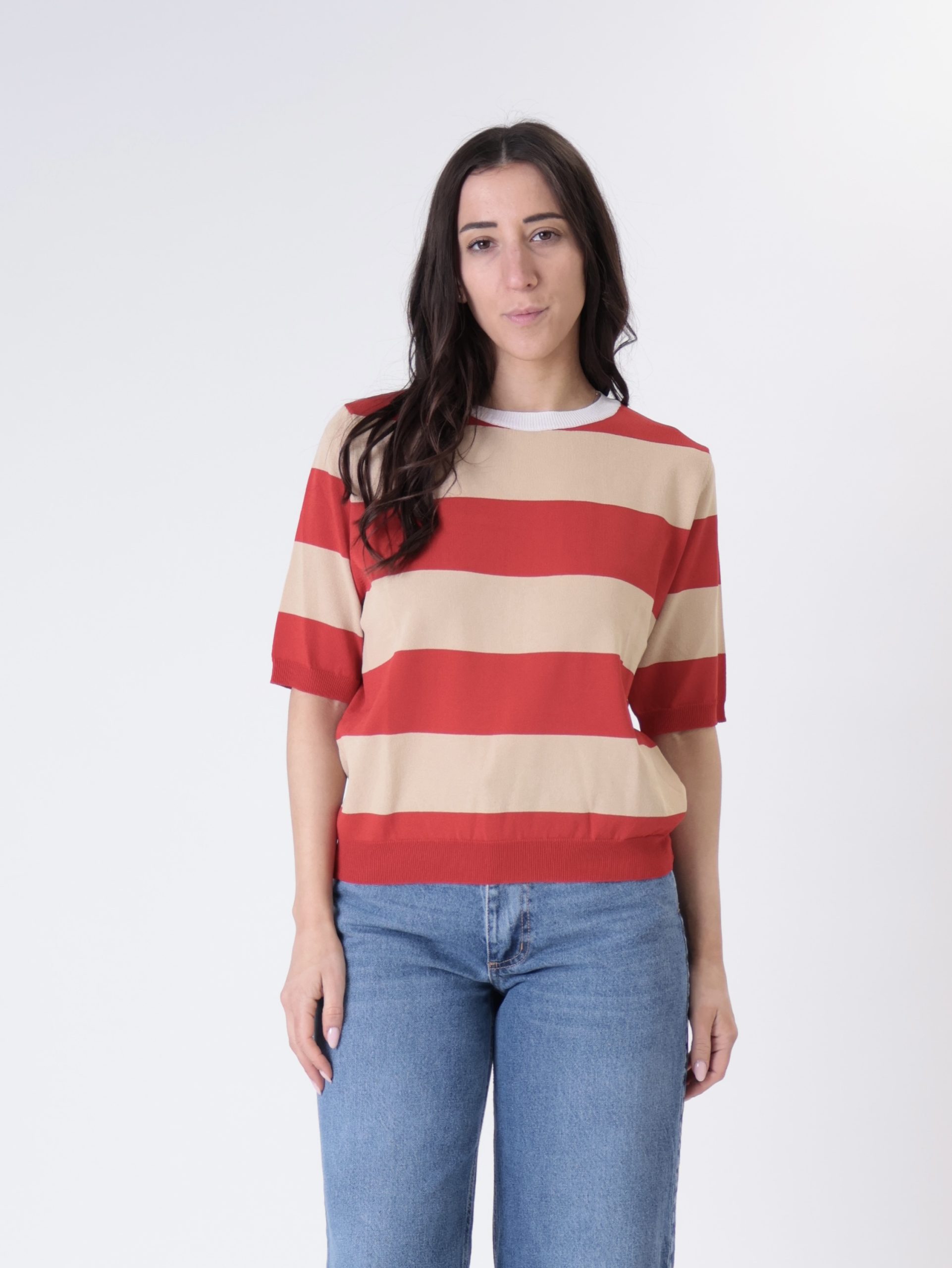 Pullover m/m riga miele/rosso