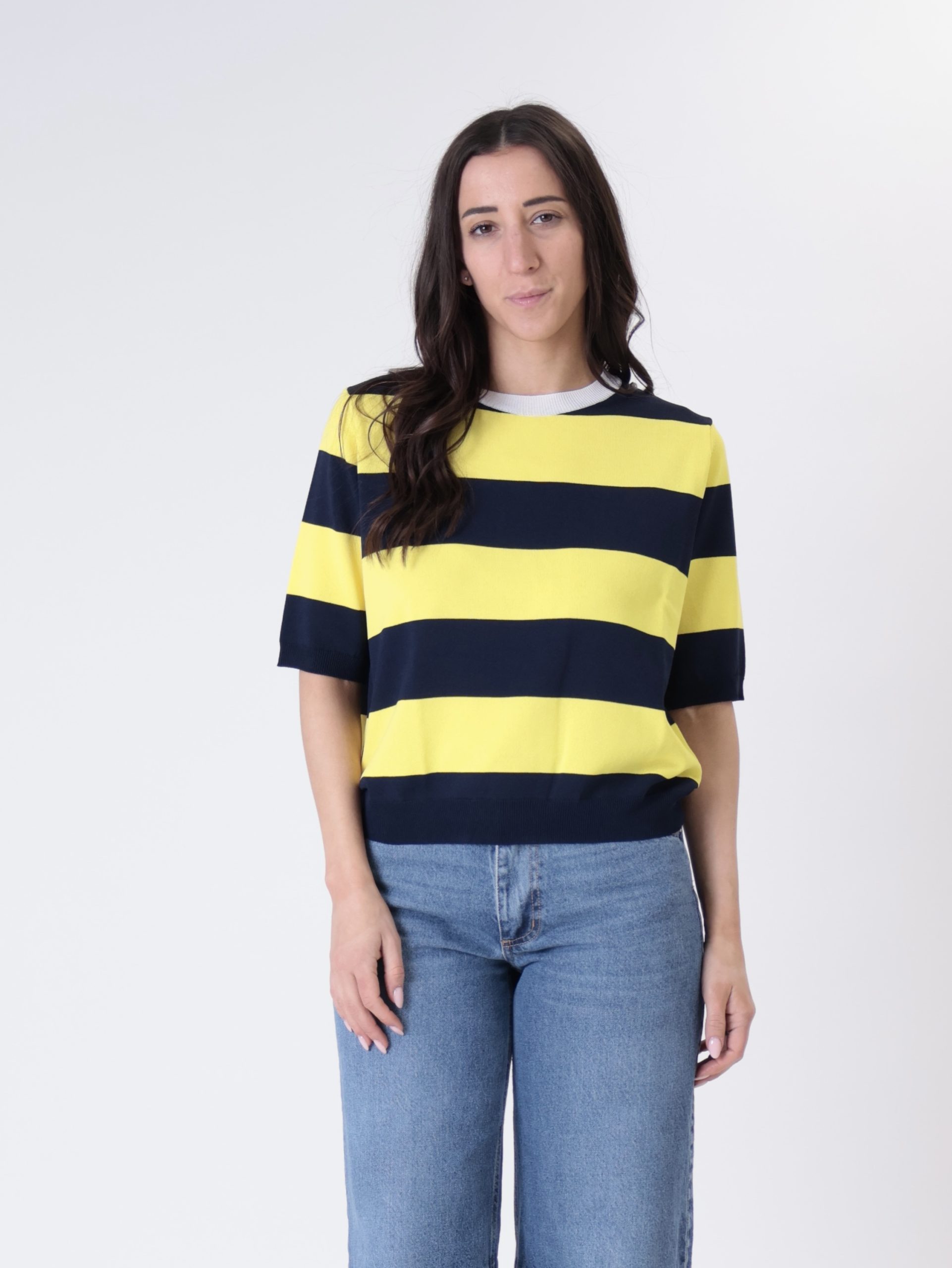 Pullover m/m riga giallo/blu