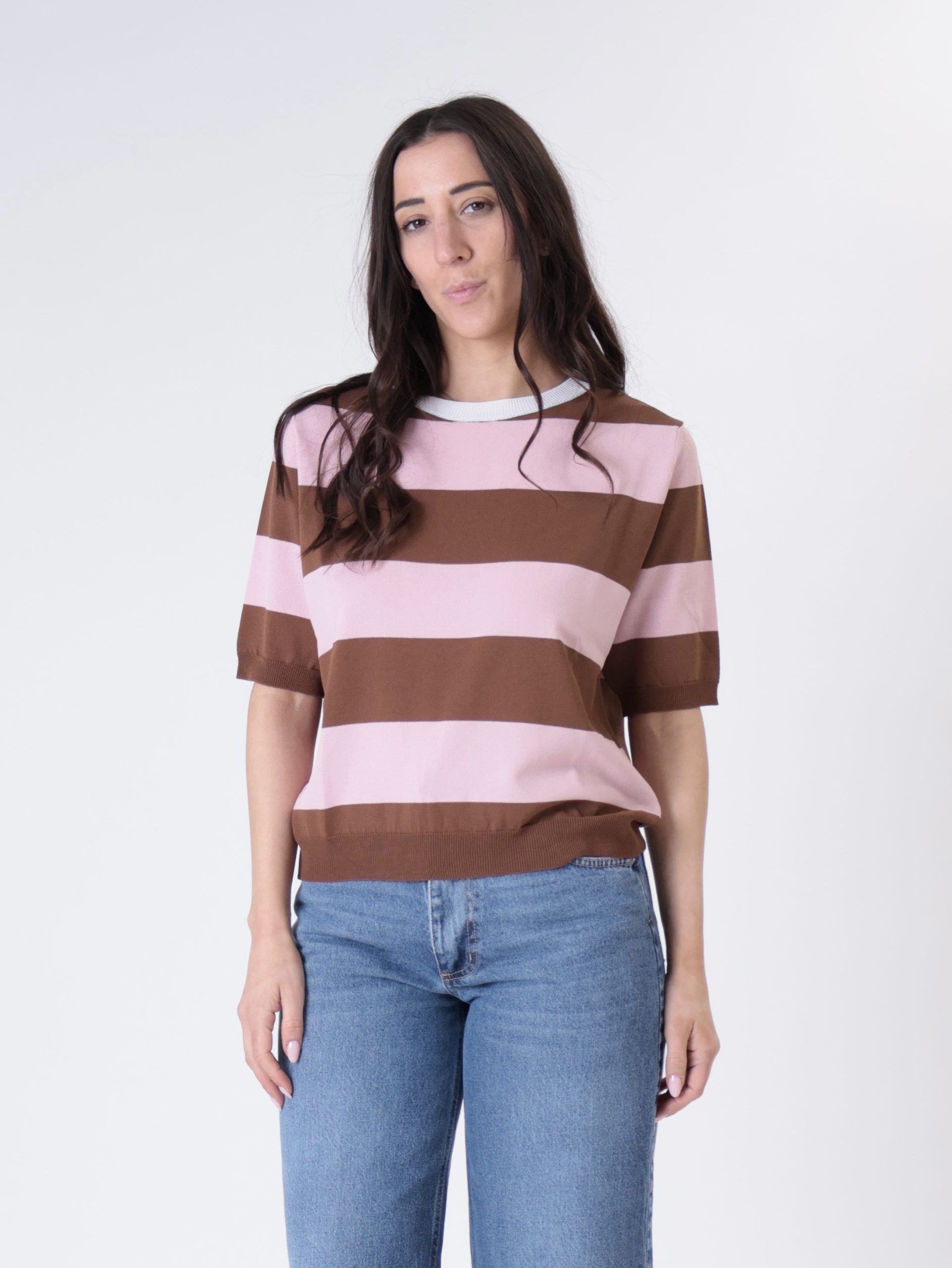 Pullover m/m riga moro/rosa