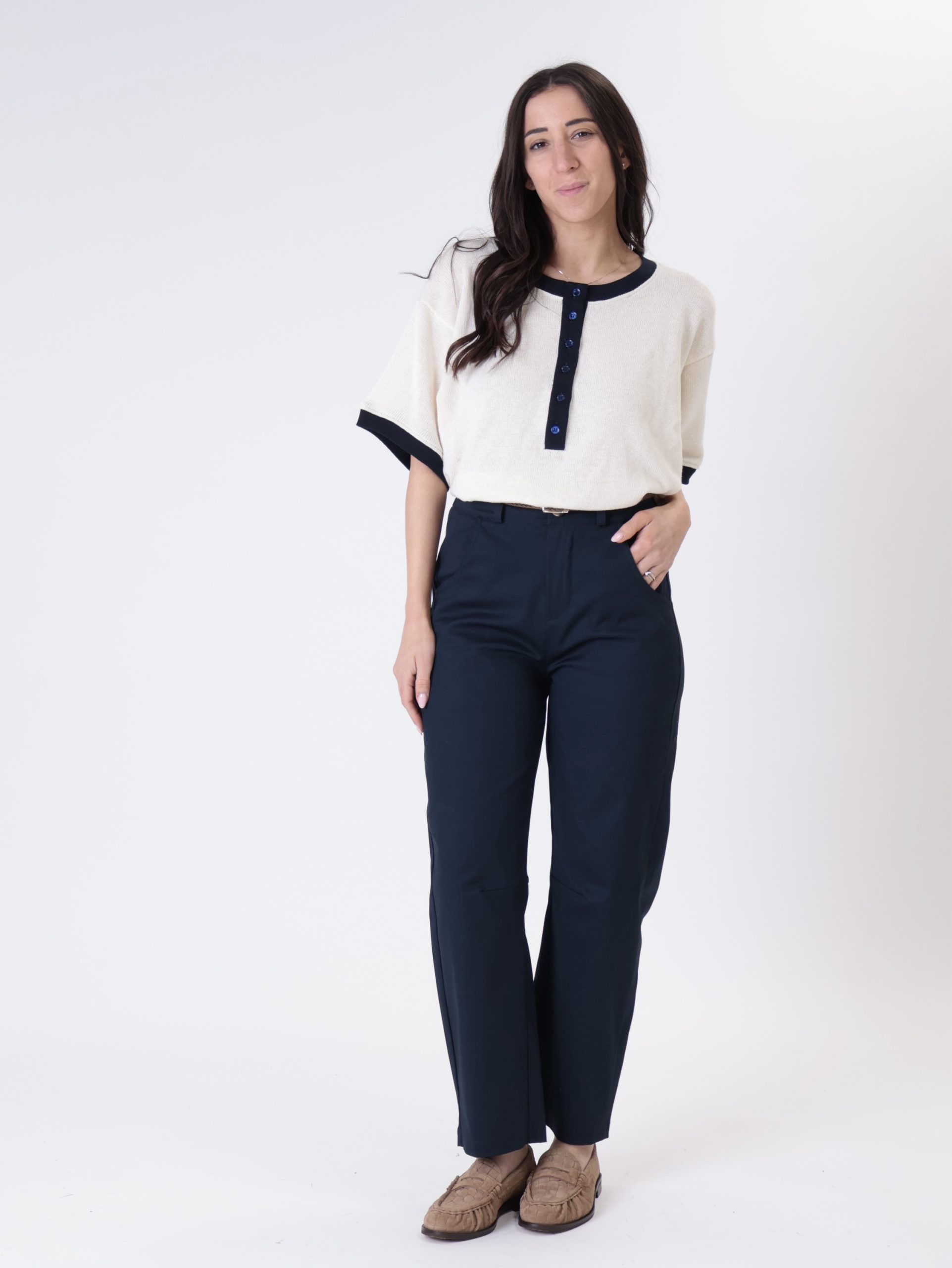 Pantalone cotone cintura blu