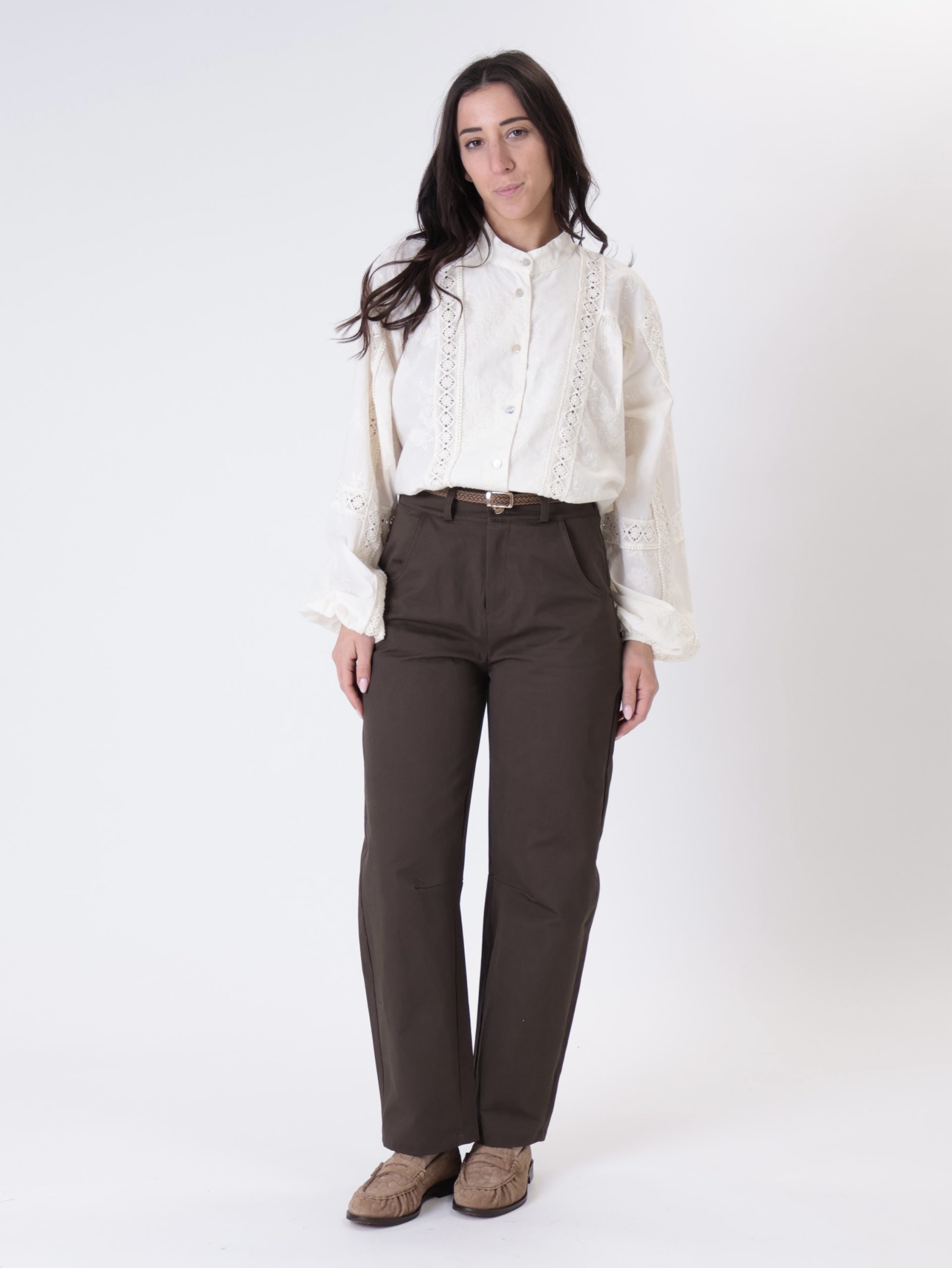 Pantalone cotone cintura moro