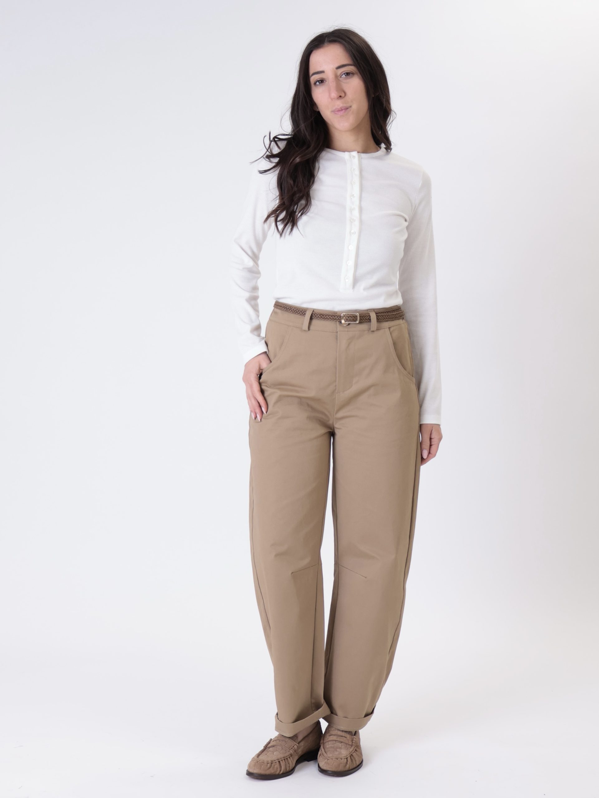 Pantalone cotone cintura cammello