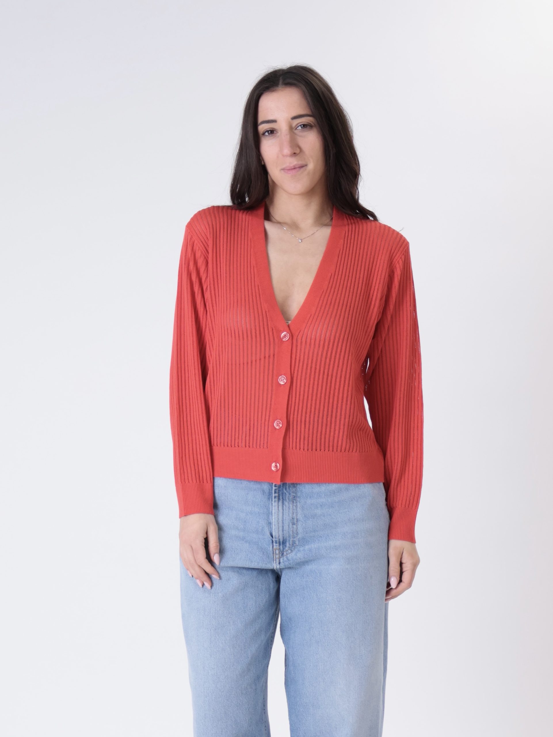 Cardigan traforato rosso