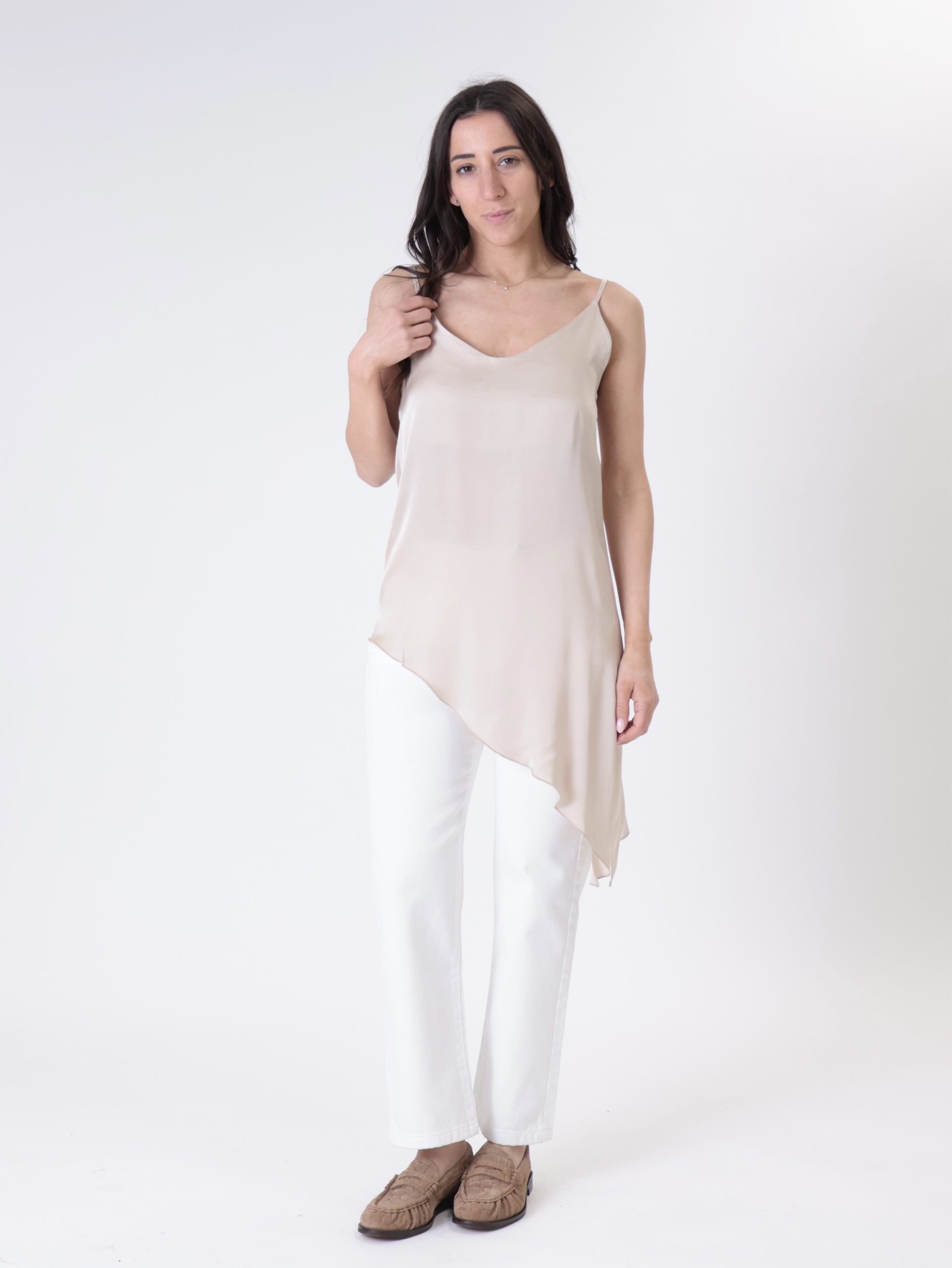 Top asimmetrico beige