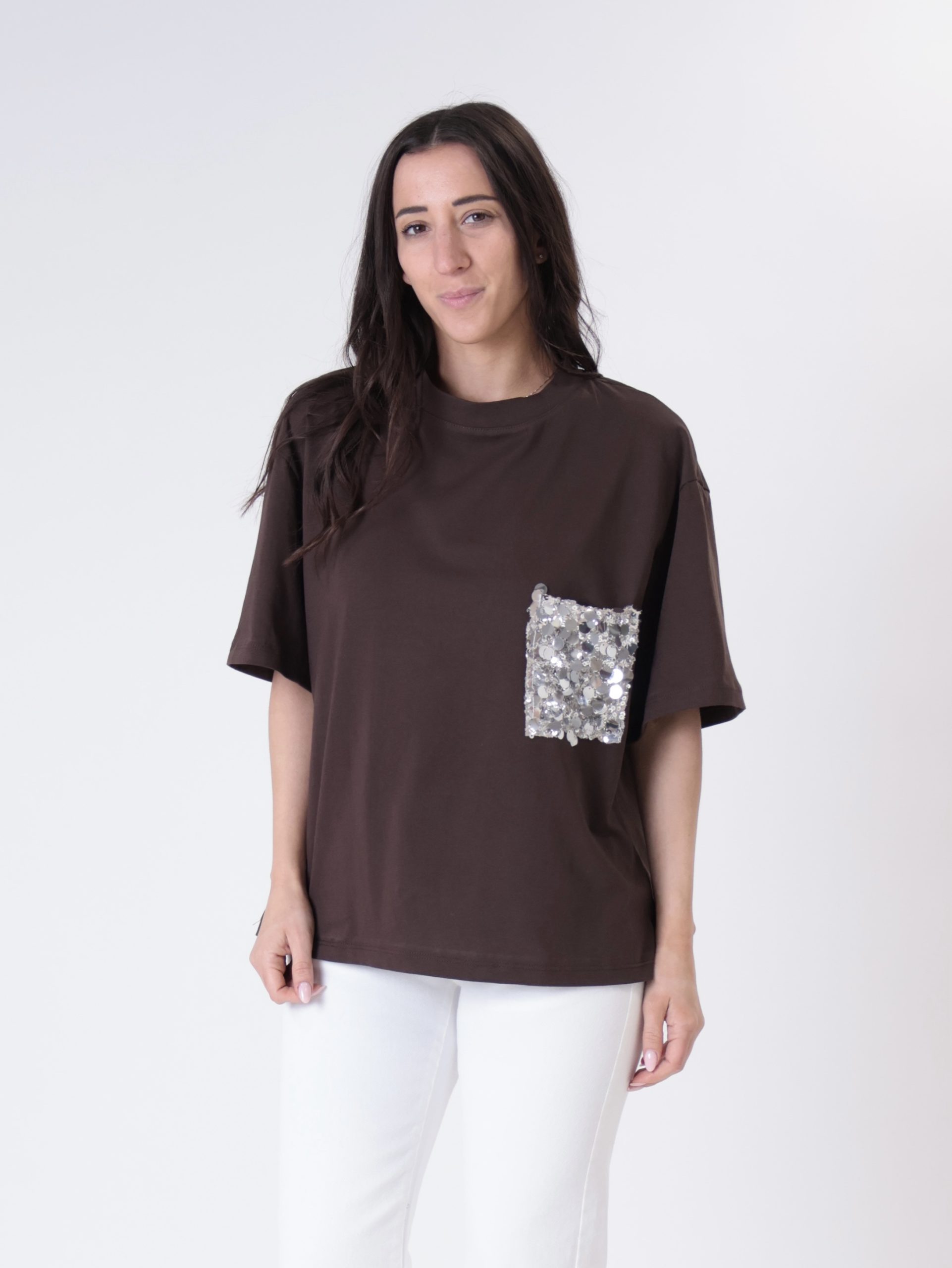 T-shirt tasca pailettes moro