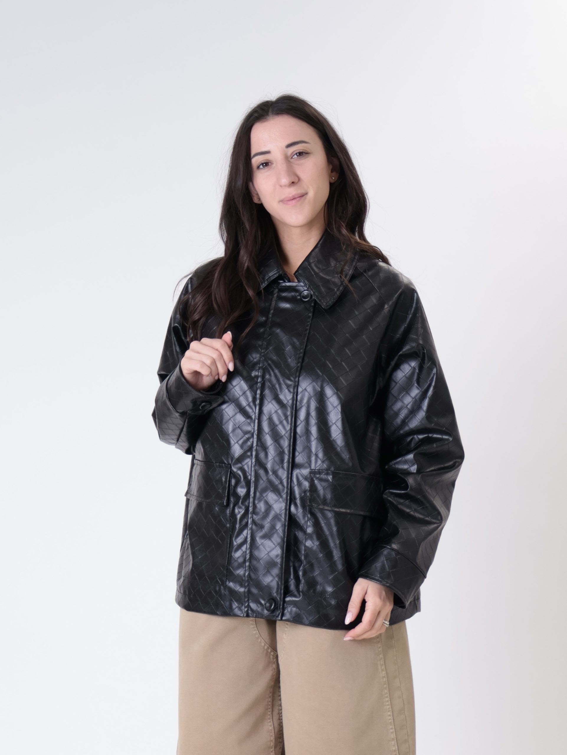 Giacca ecopelle intrecciato nero