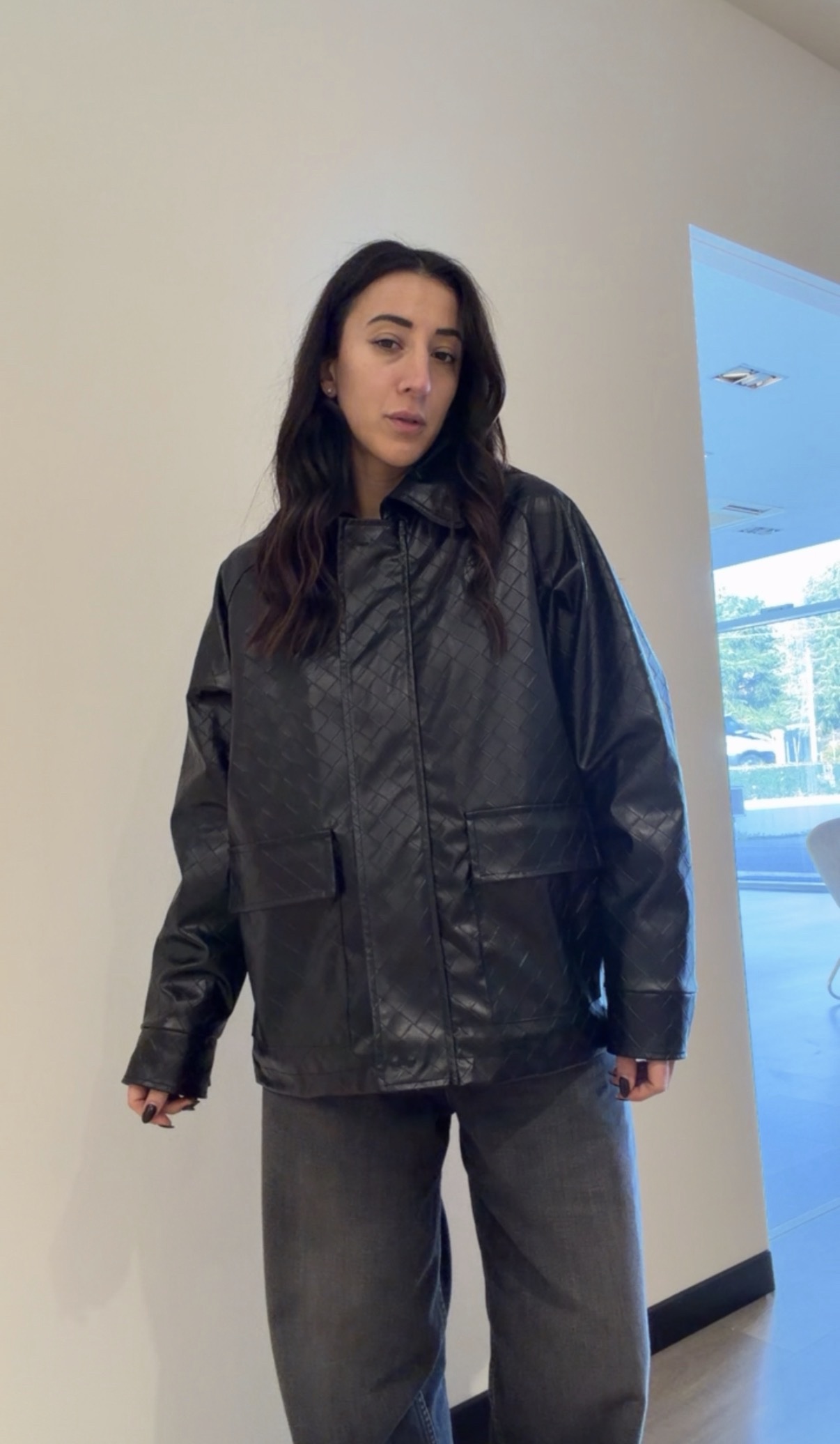 Giacca ecopelle intrecciato nero