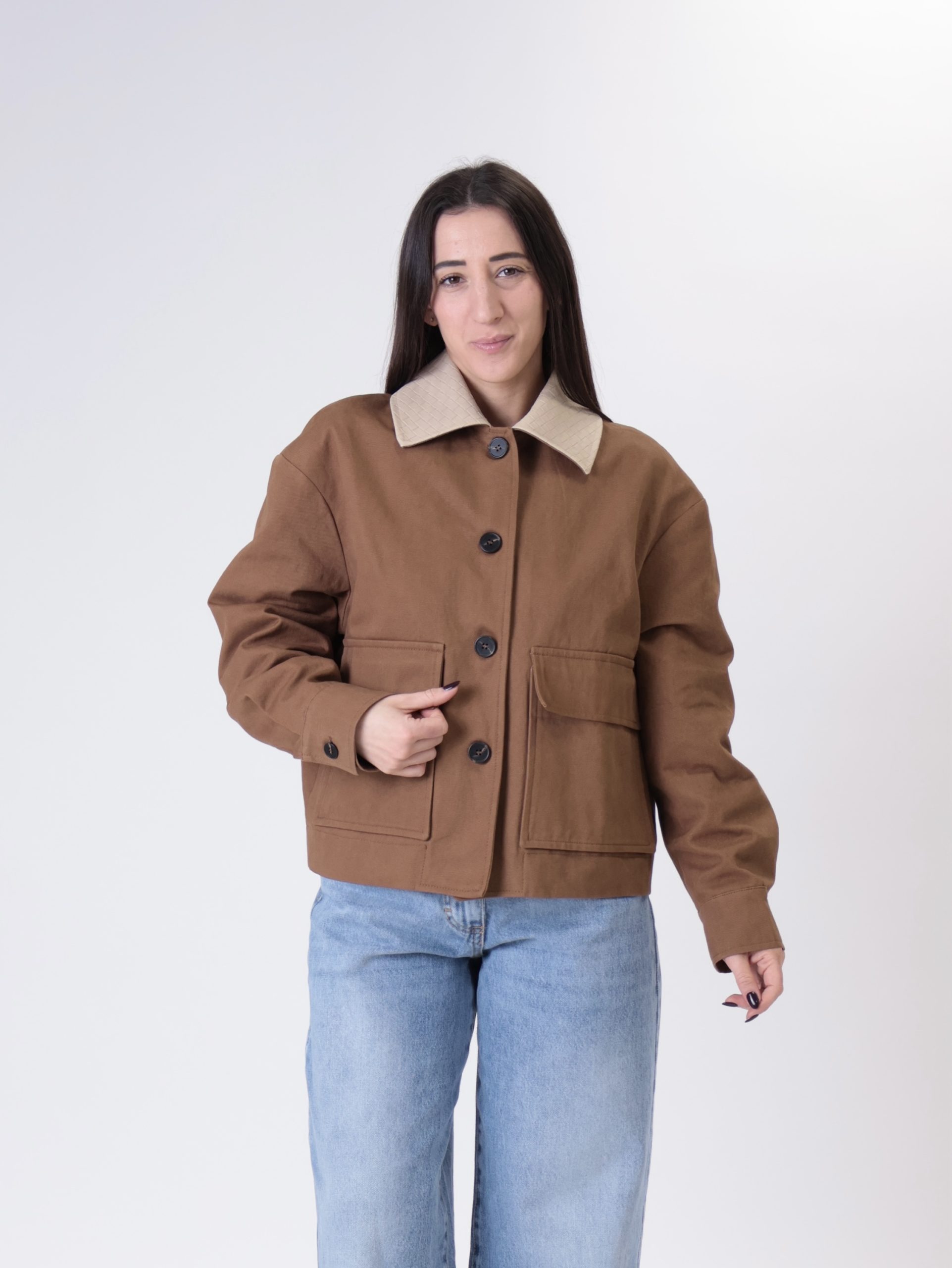 Bomber bottega colletto intrecciato tabacco