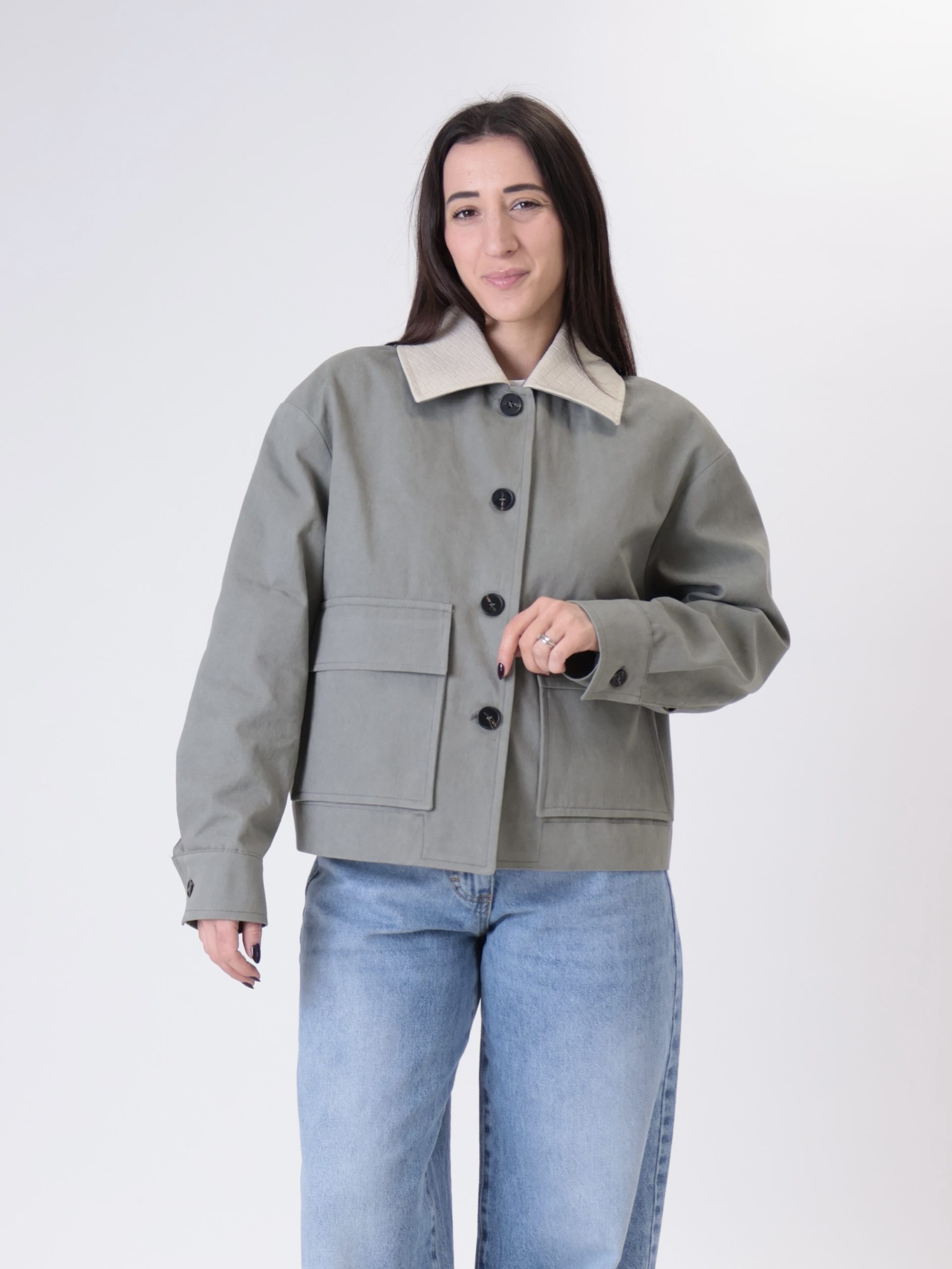 Bomber bottega colletto intrecciato salvia