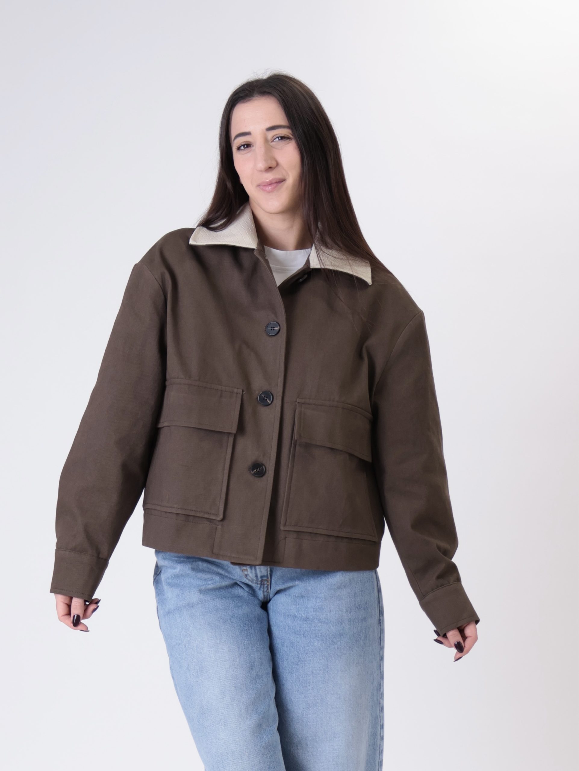 Bomber bottega colletto intrecciato moro