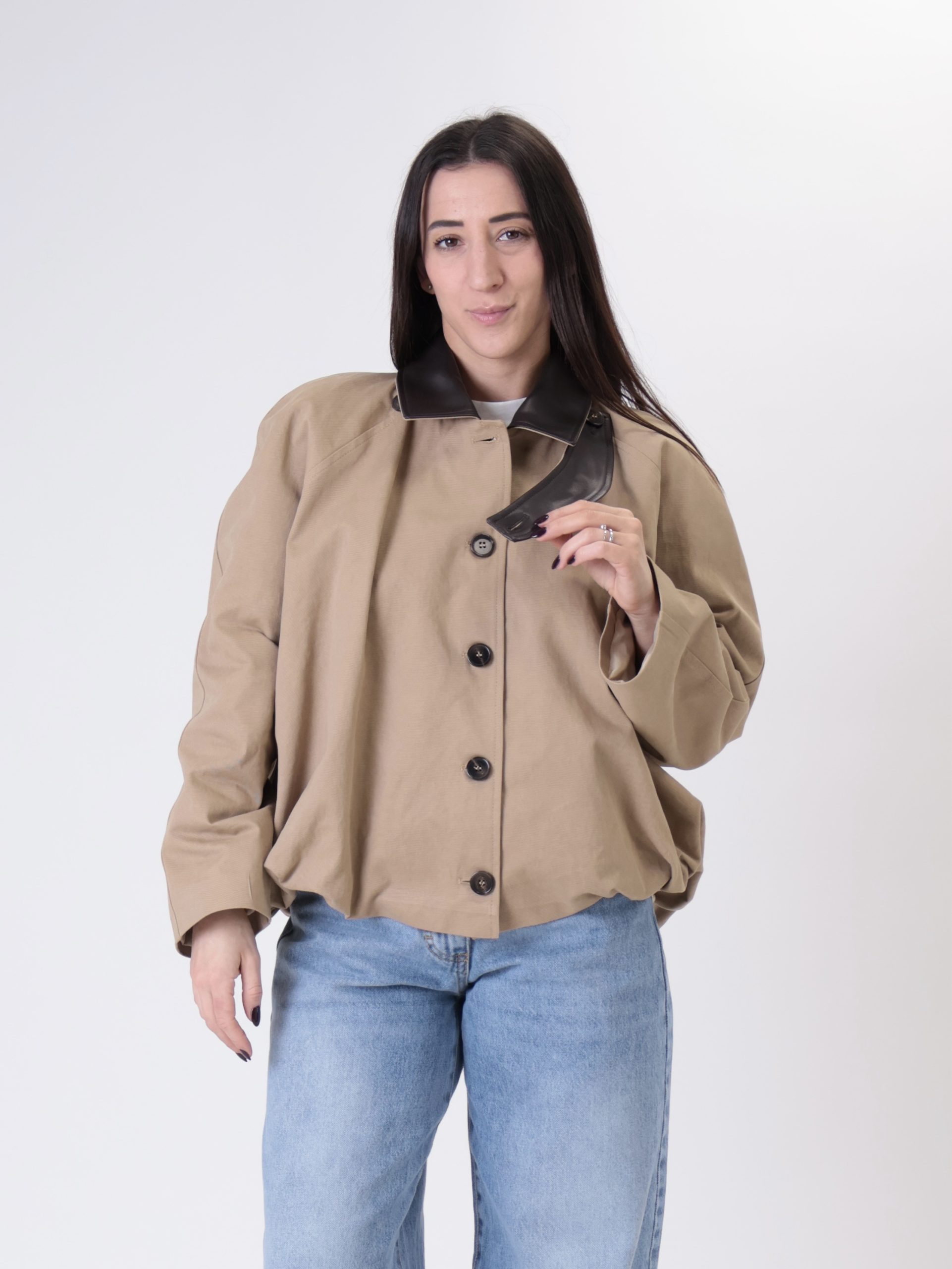 Bomber bottega orli ecopelle beige