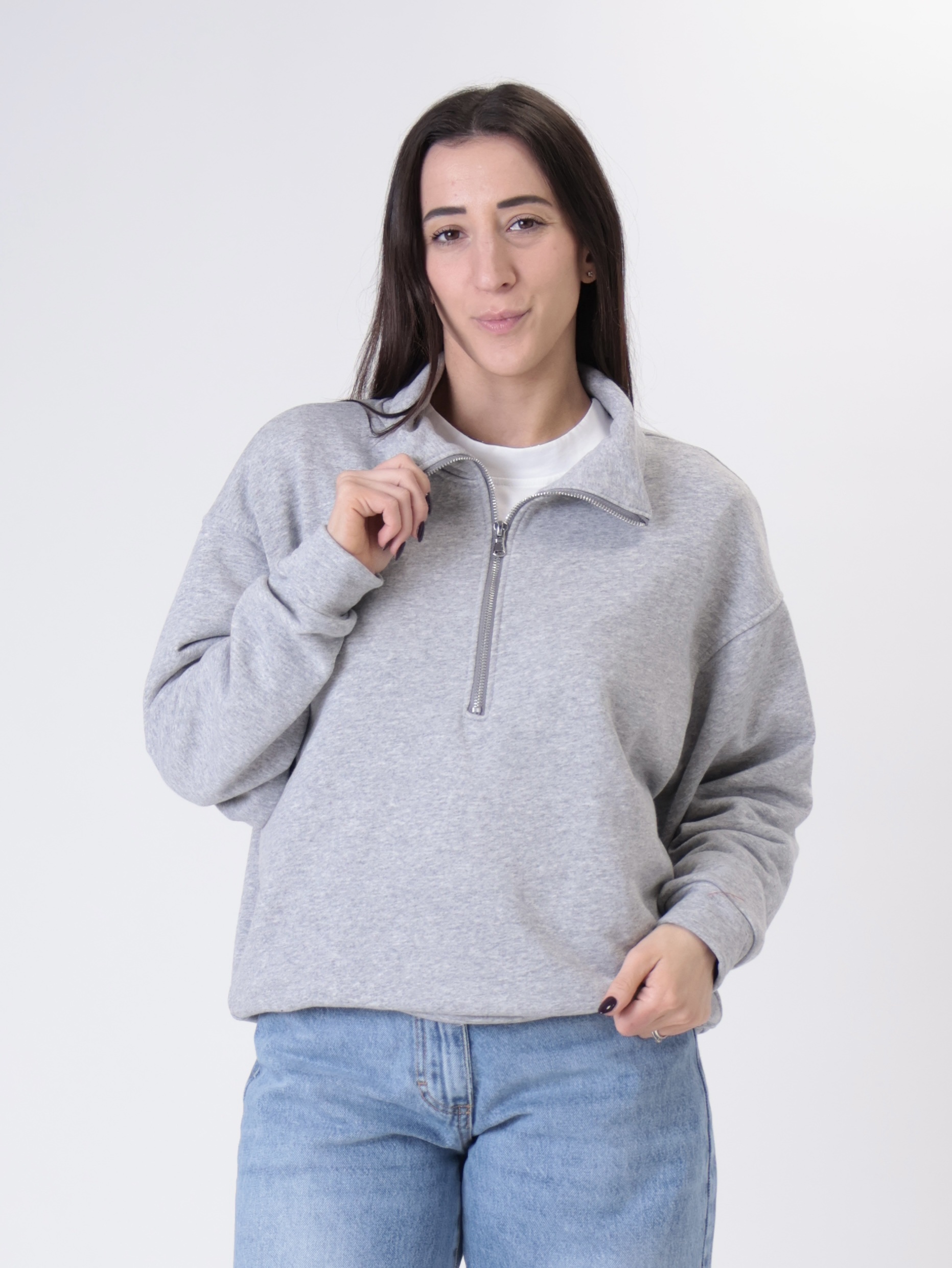 Felpa mezza zip grigio