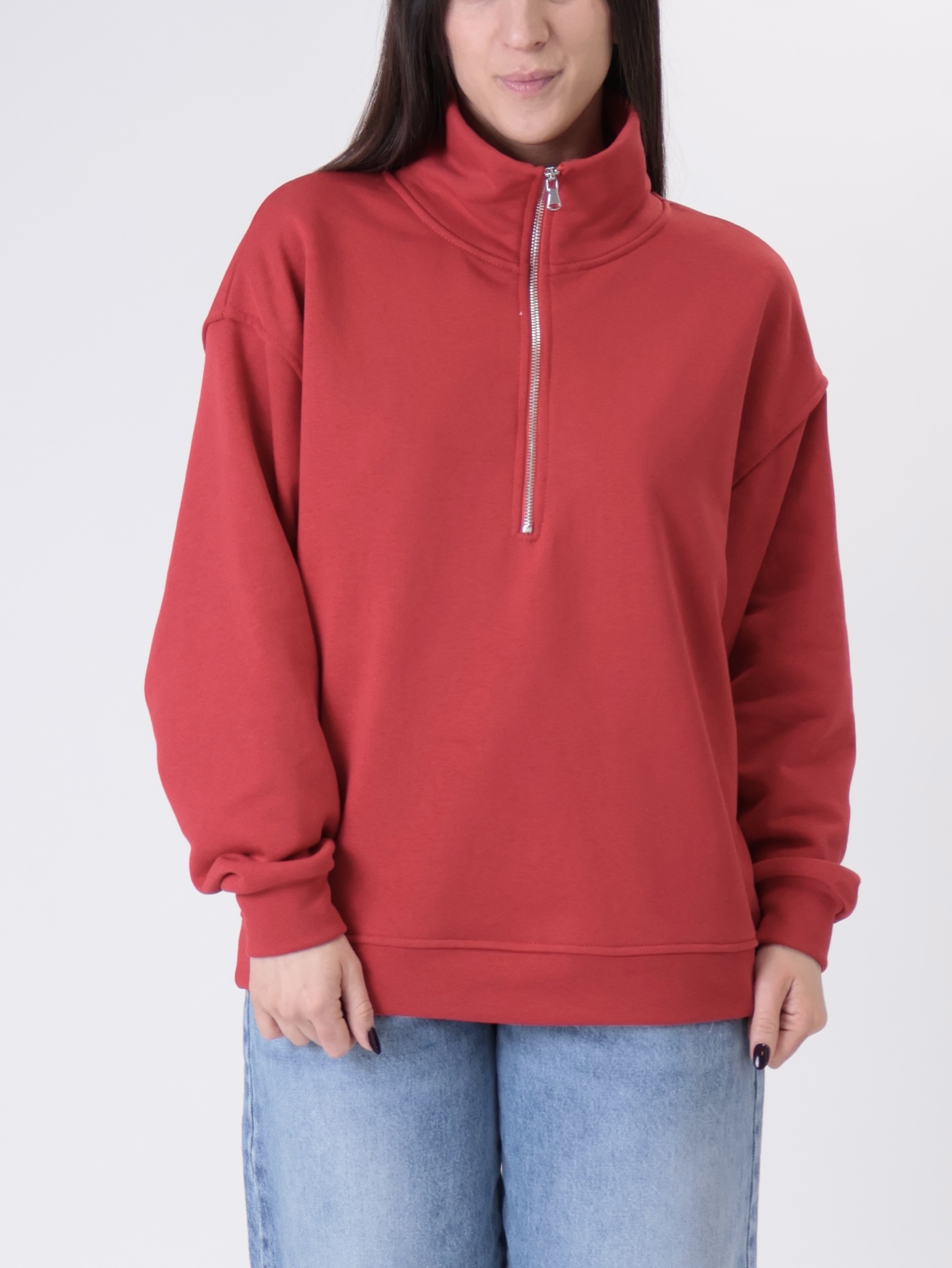 Felpa mezza zip rosso