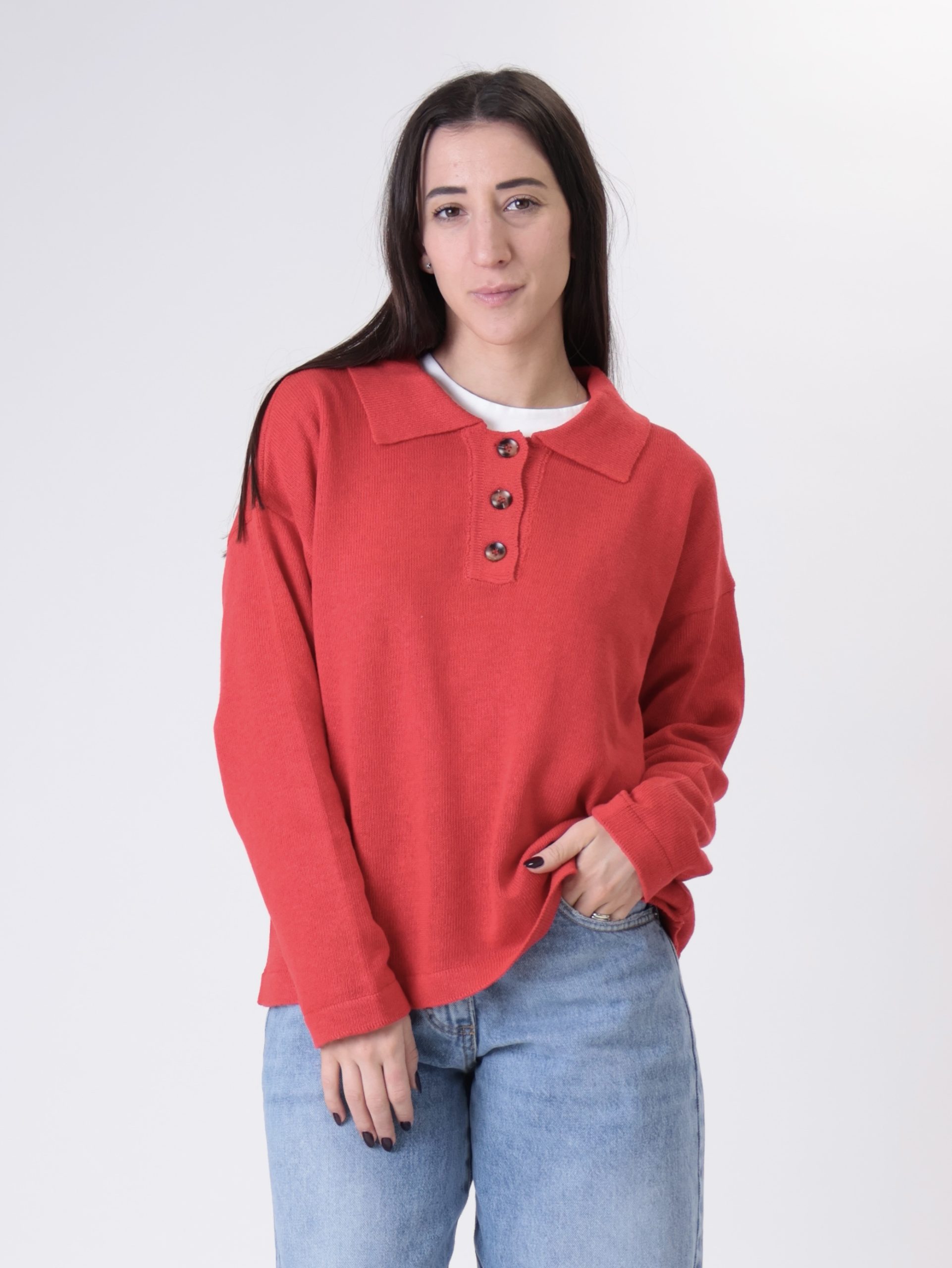 Polo scatola in maglia rosso