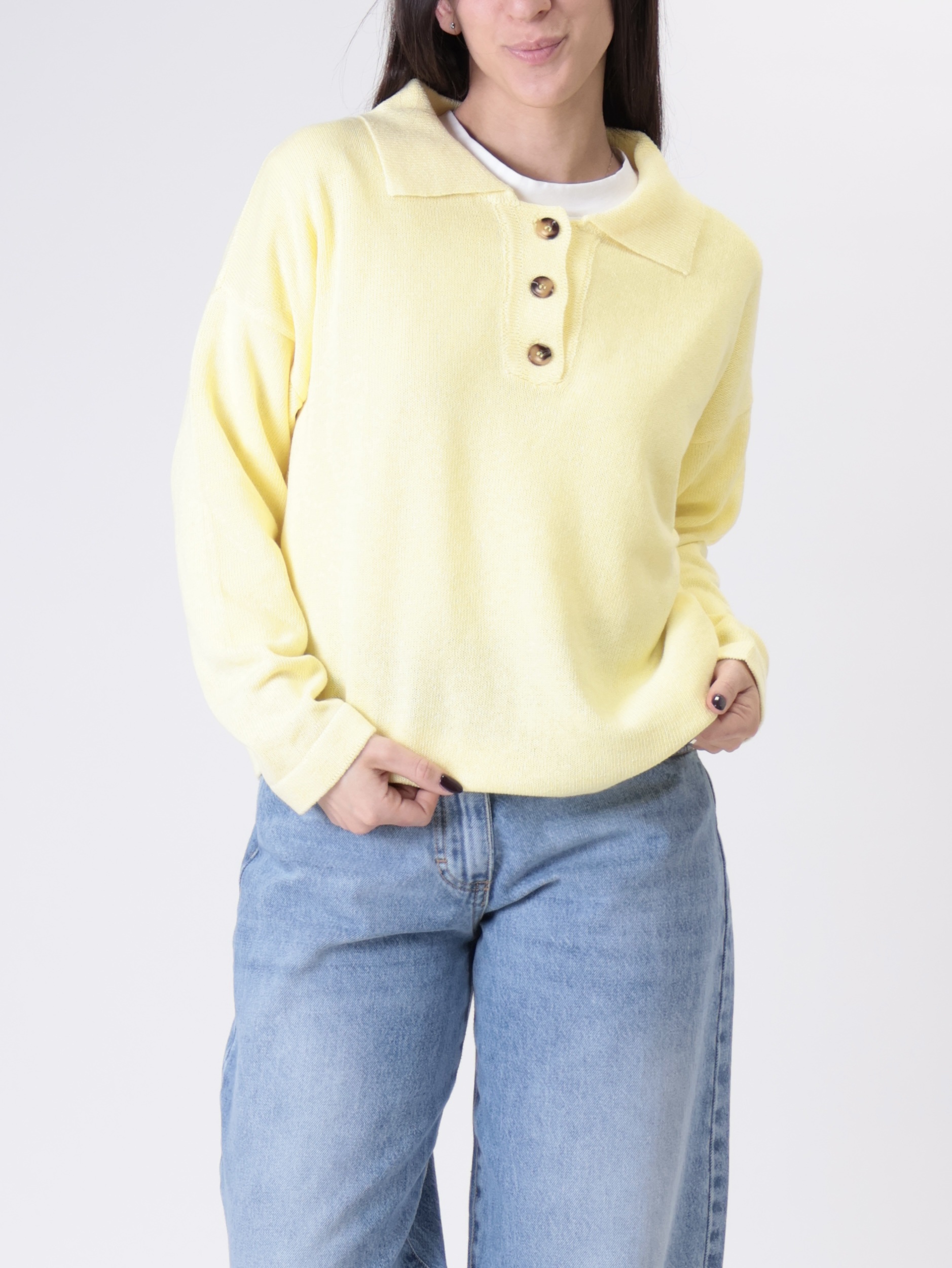 Polo scatola in maglia giallo