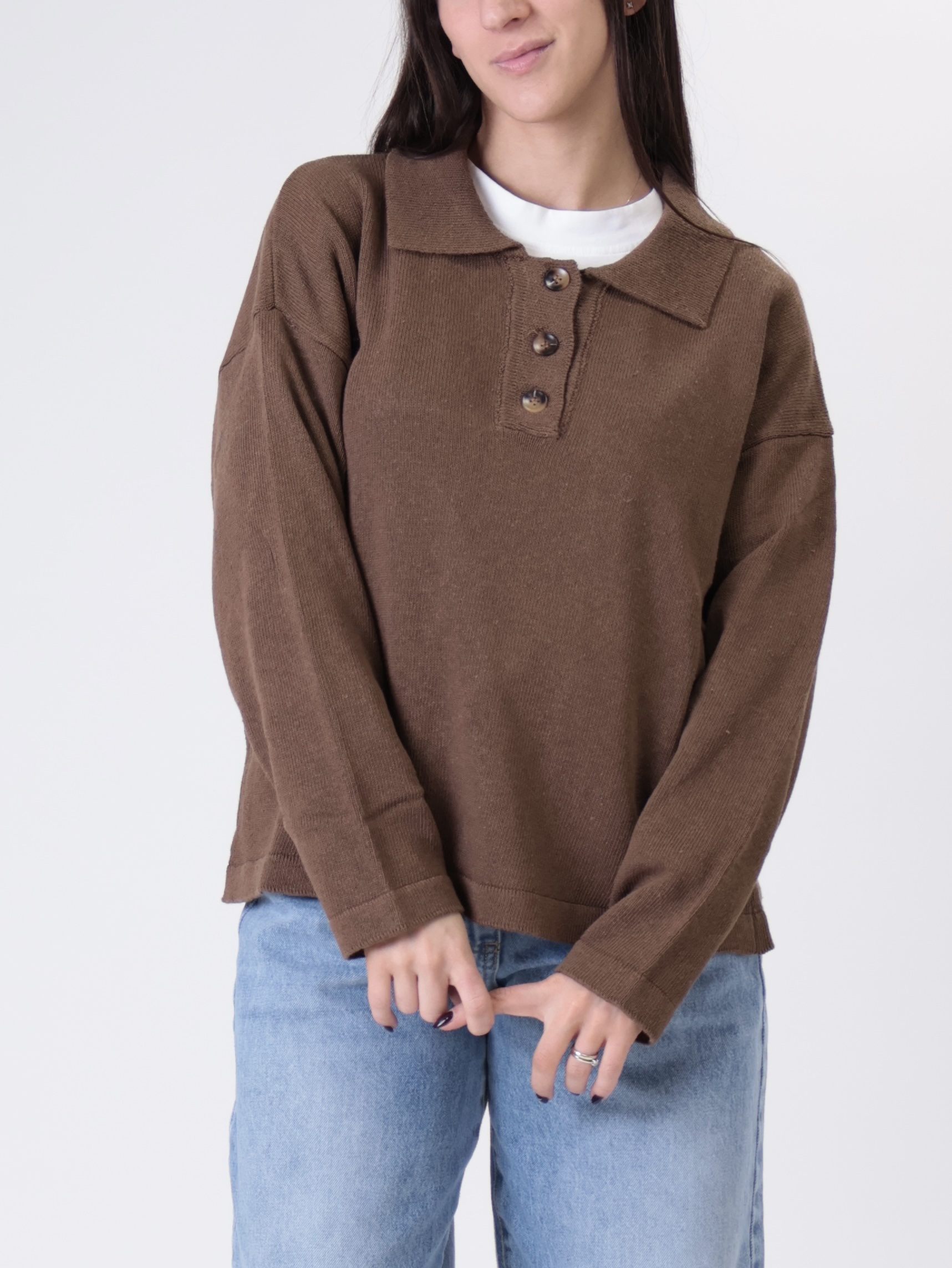 Polo scatola in maglia camoscio