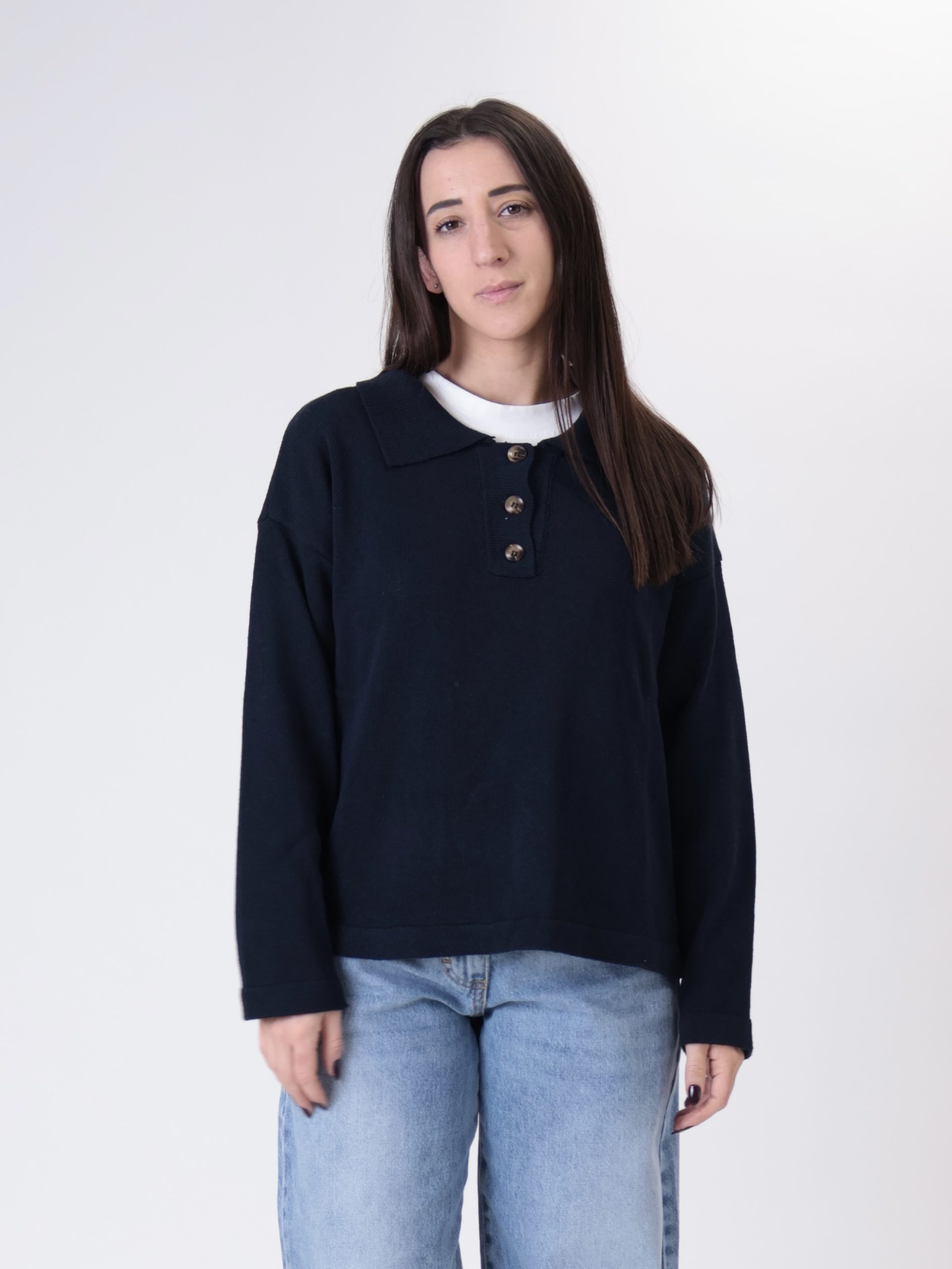 Polo scatola in maglia blu