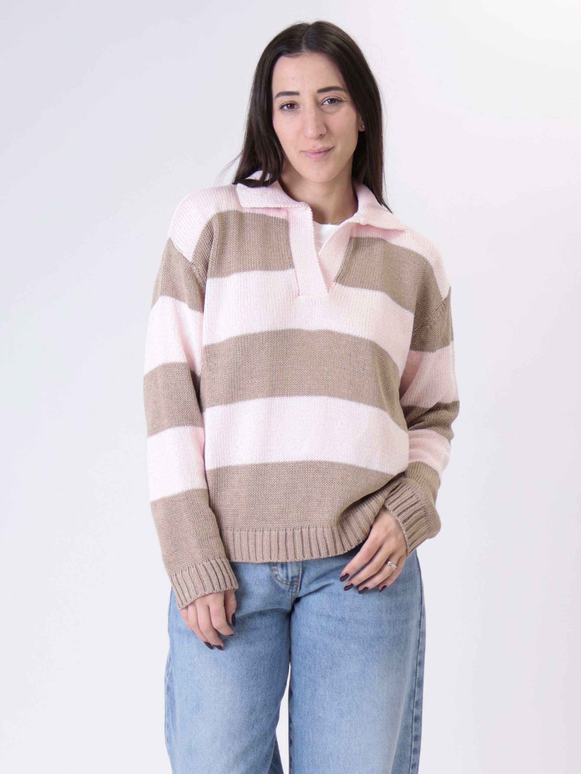 Polo in maglia riga corda/rosa