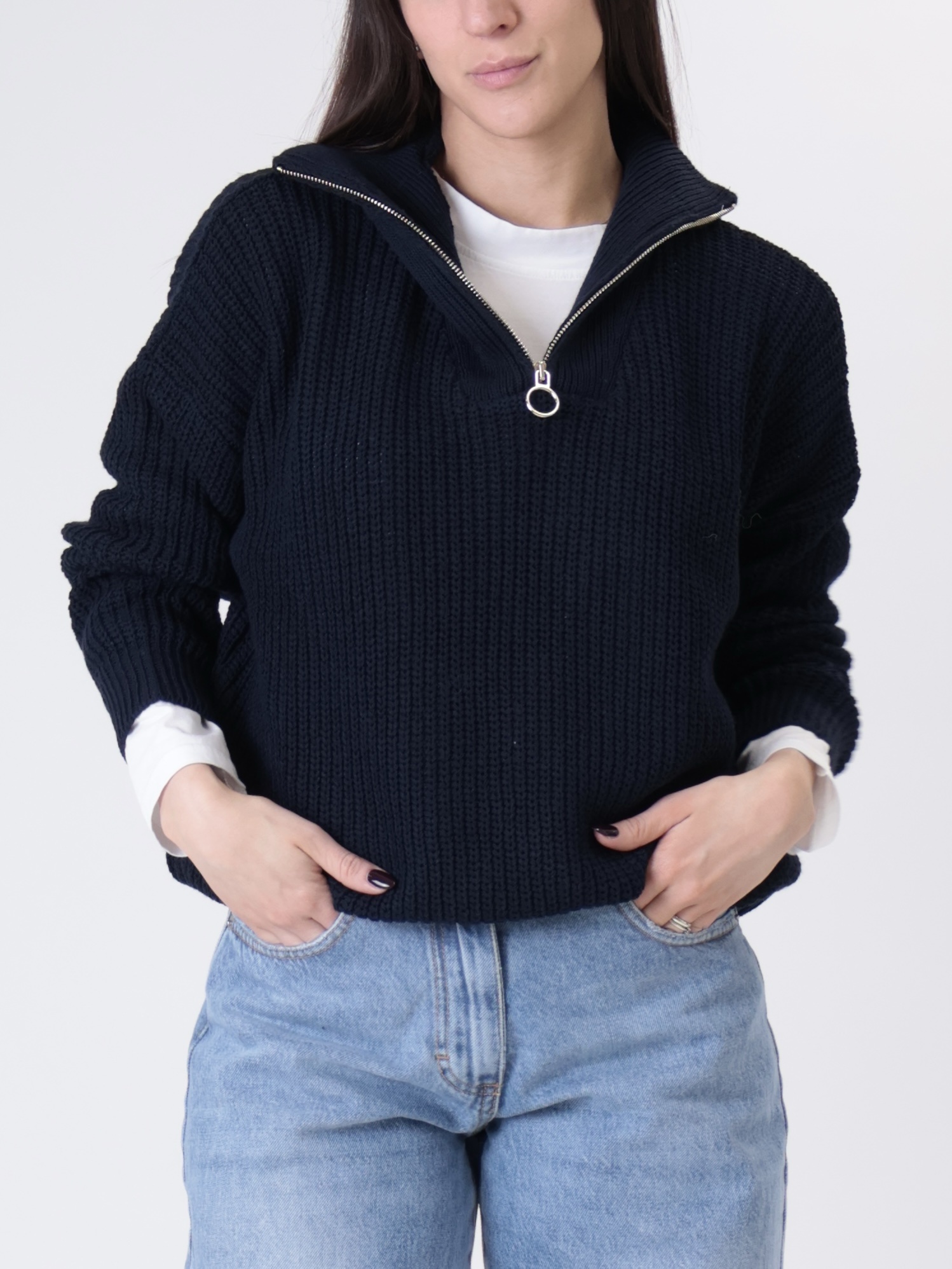Pullover mezza zip in maglia blu