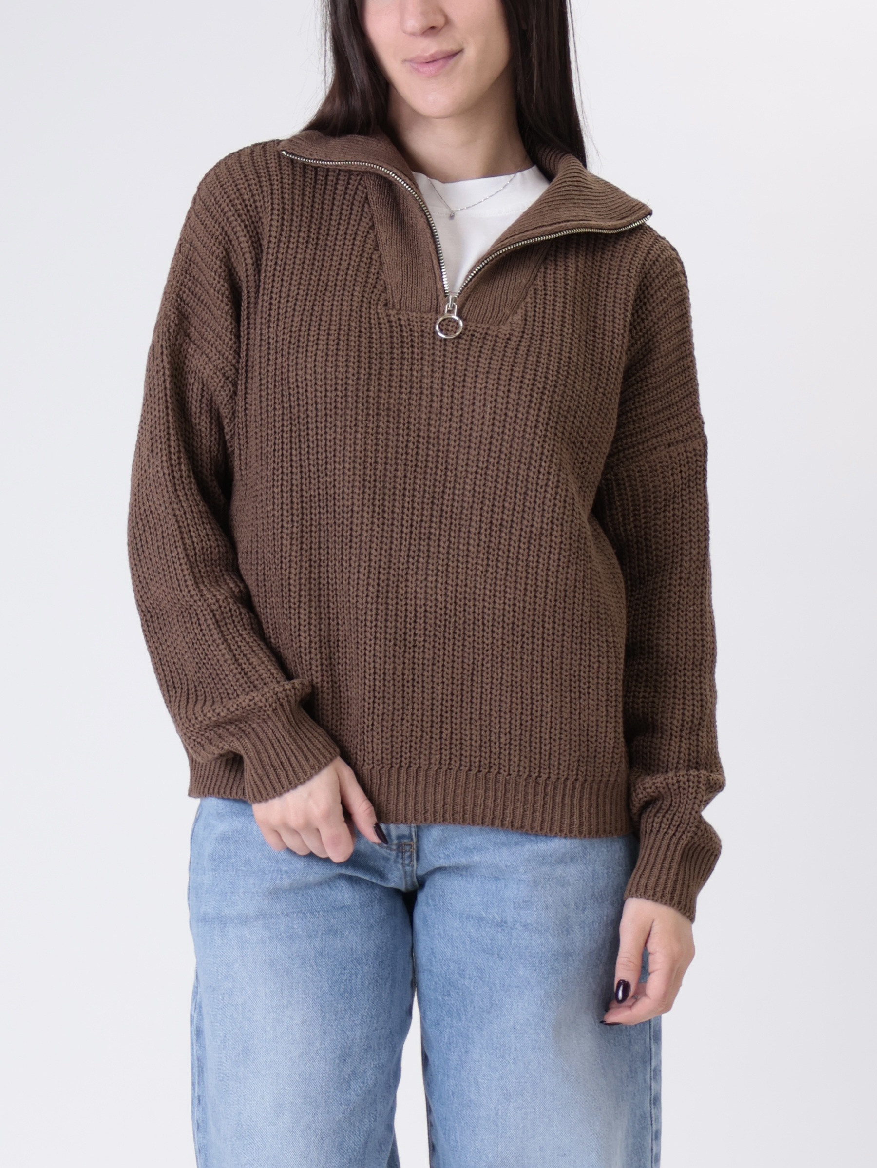 Pullover mezza zip in maglia camoscio