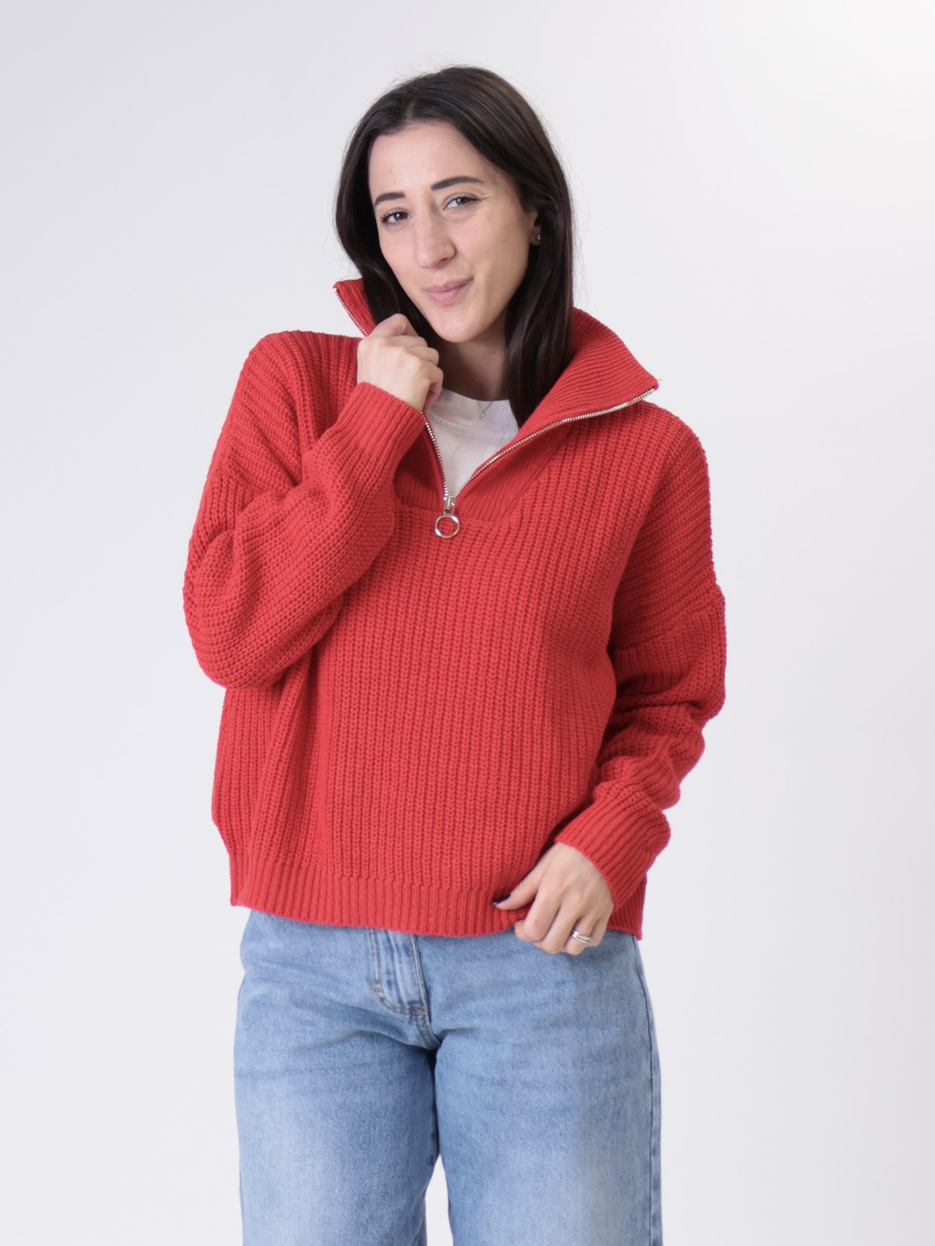 Pullover mezza zip in maglia rosso
