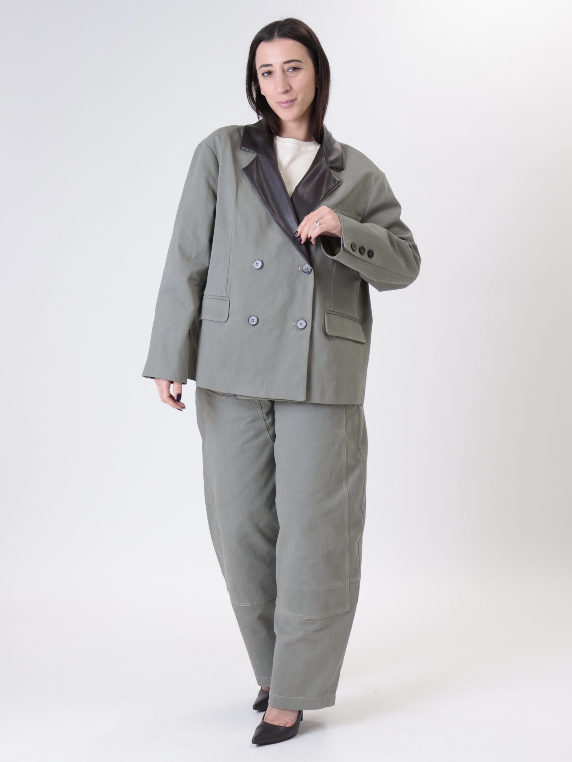 Giacca bottega doppio petto salvia