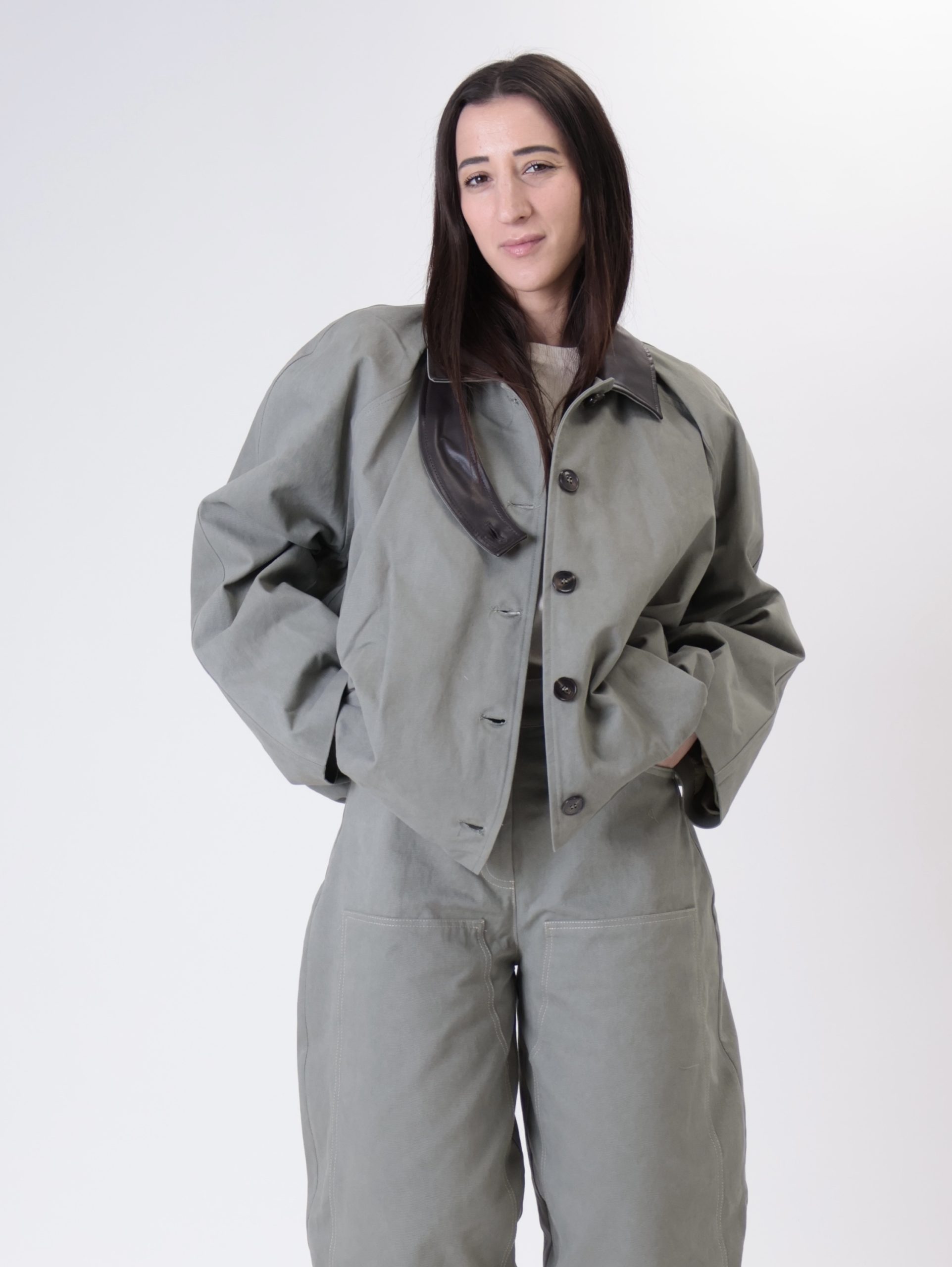 Bomber bottega orli ecopelle salvia