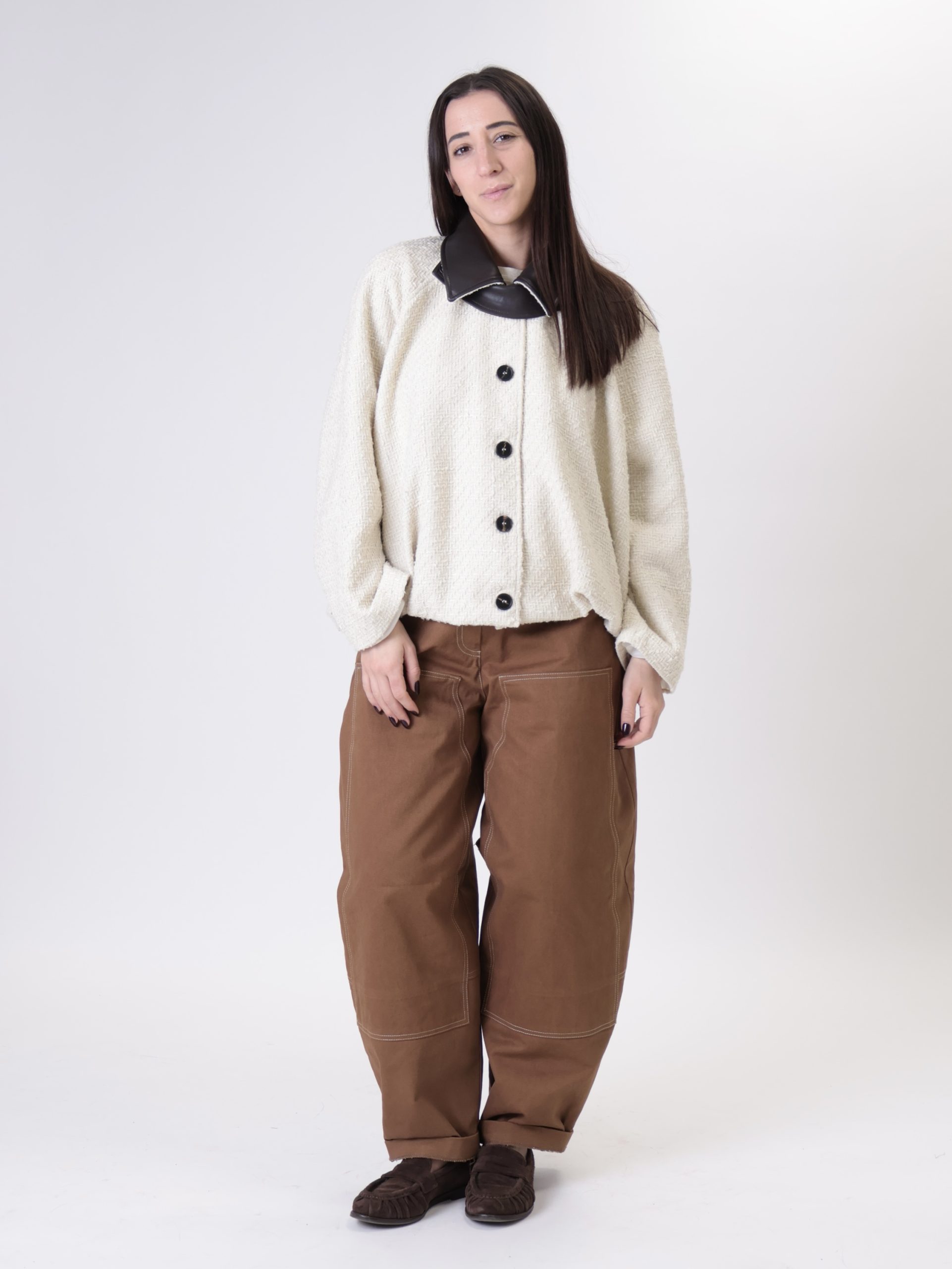 Bomber tweed colletto ecopelle panna