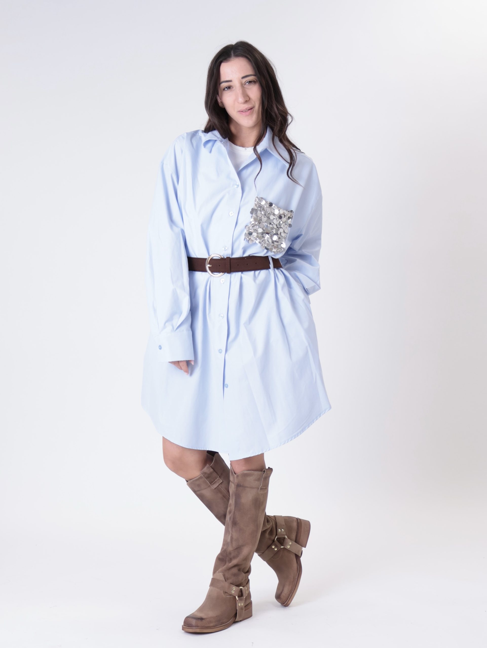 Abito tasca paillettes celeste