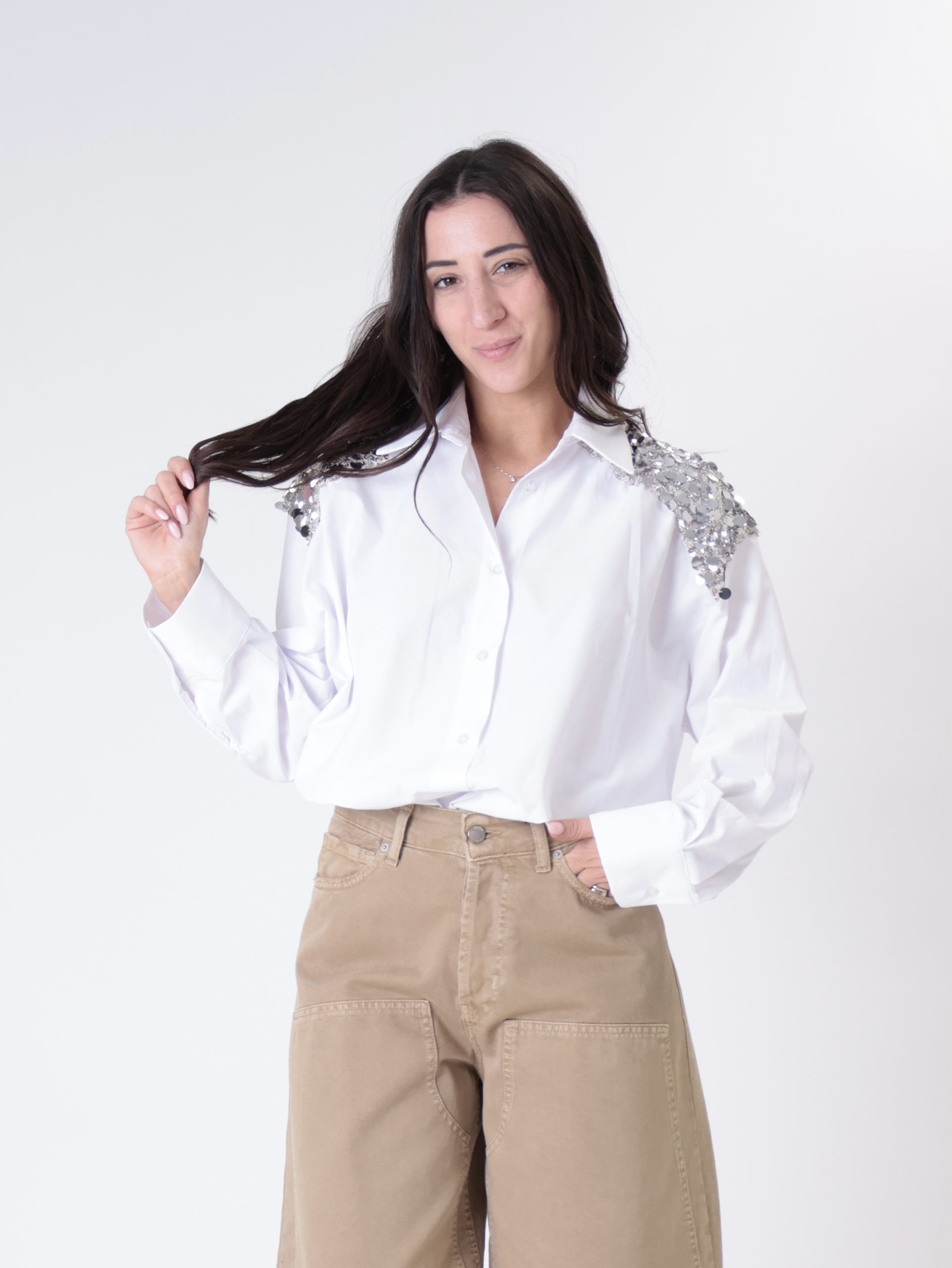 Camicia spalle paillettes bianca