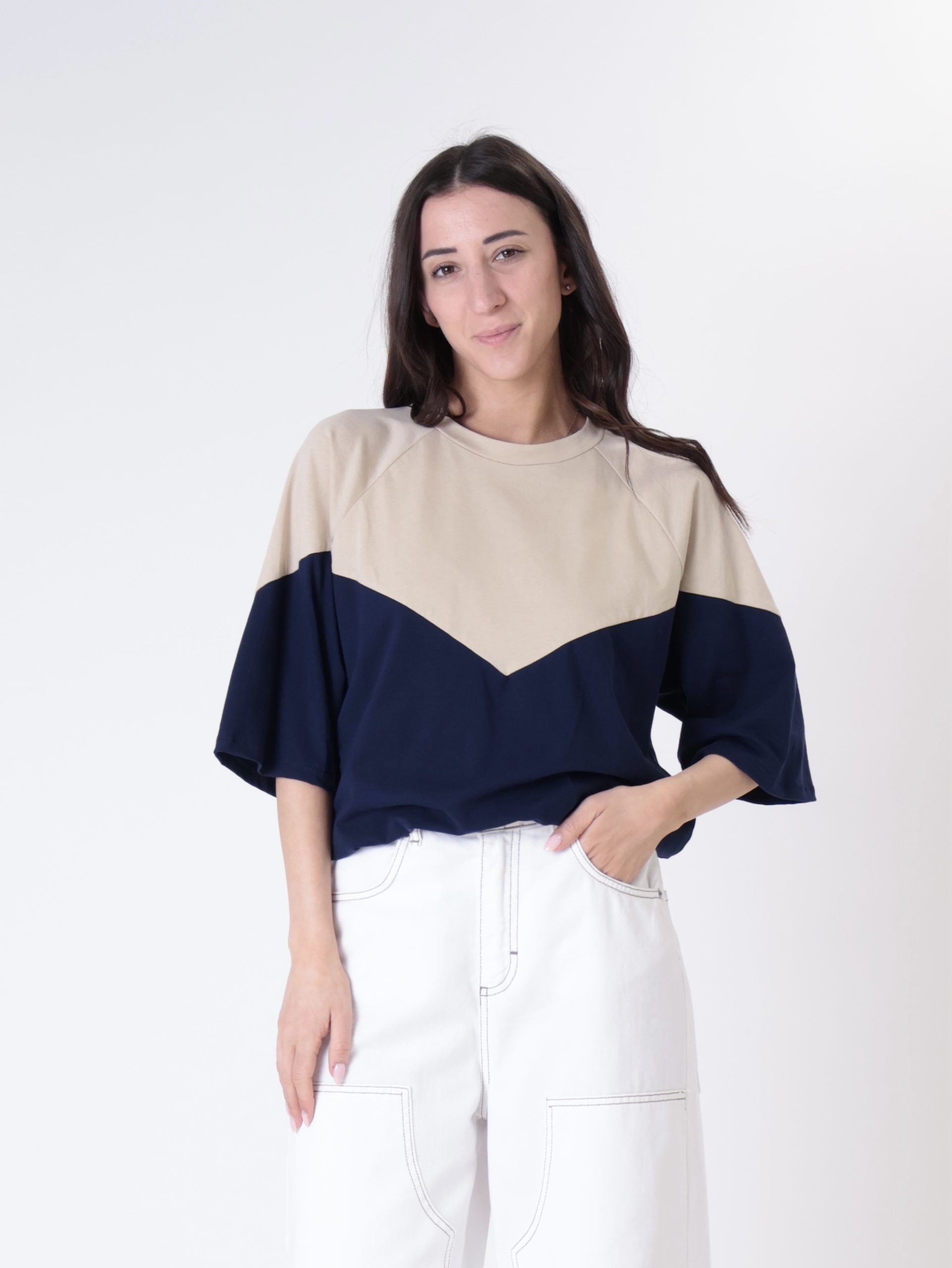 T-shirt Lory sabbia/ blu