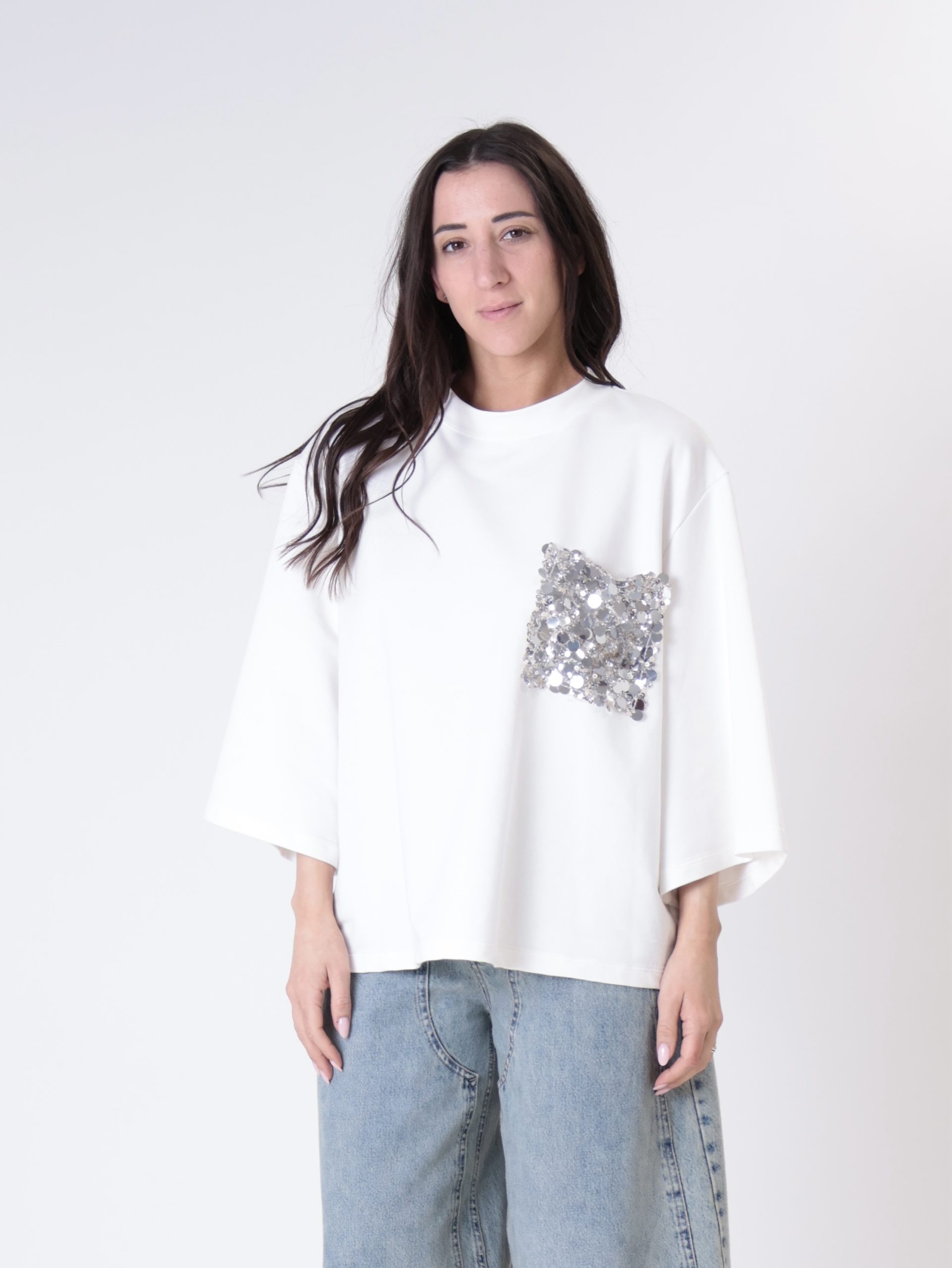 Felpa Ary tasca paillettes panna PREORDINE 13/04