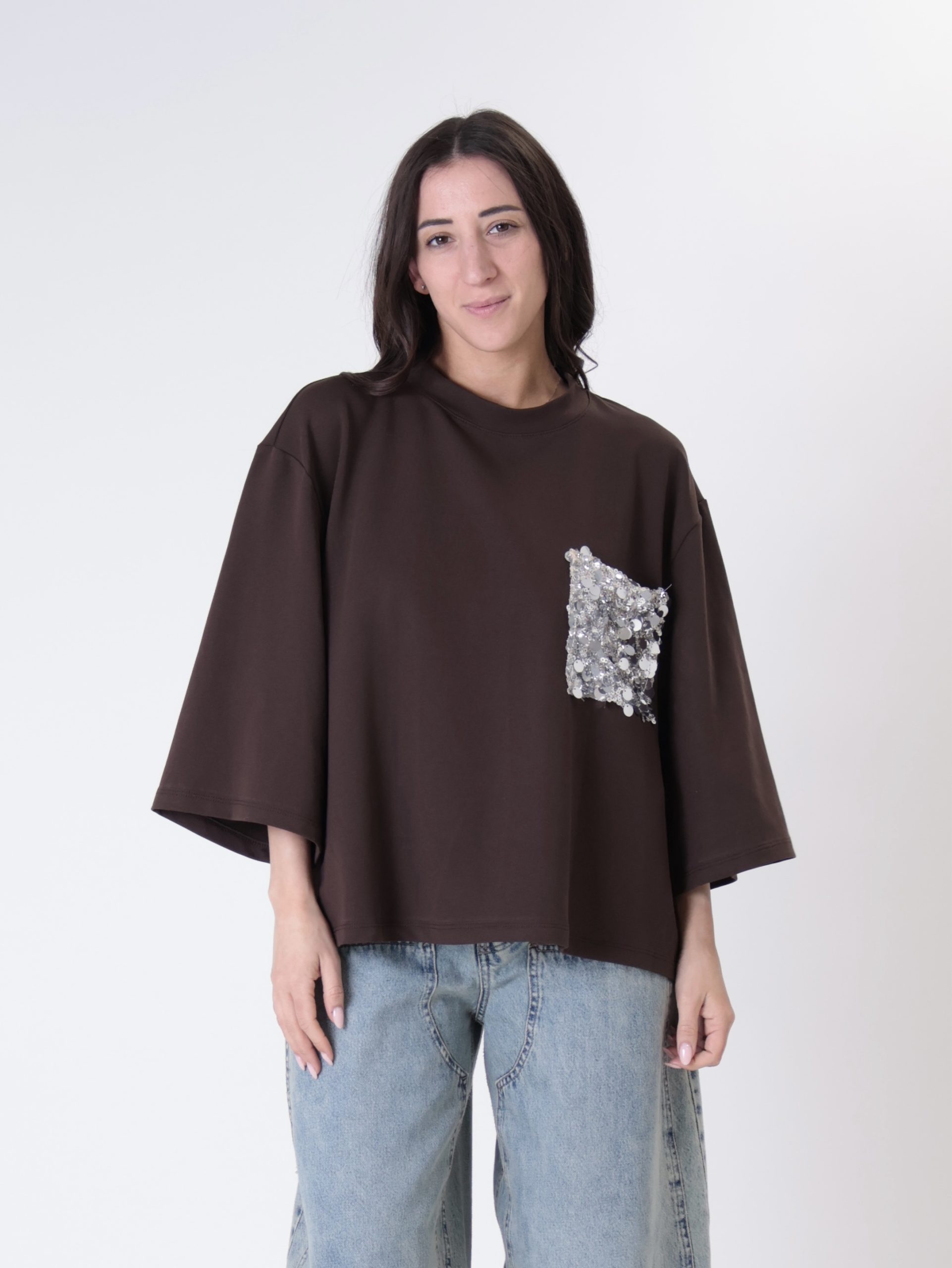 Felpa Ary tasca paillettes cioccolato