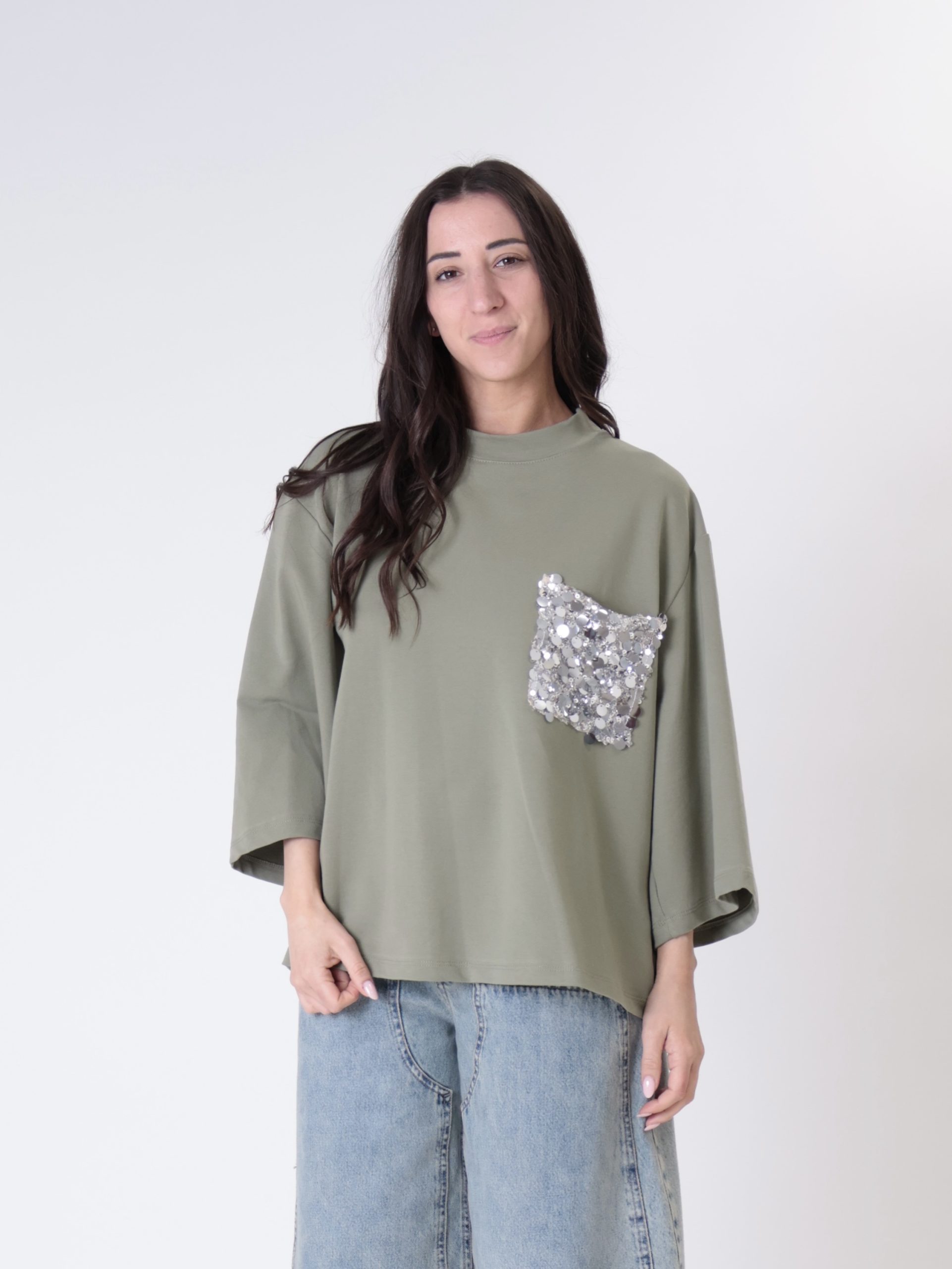 Felpa Ary tasca paillettes salvia