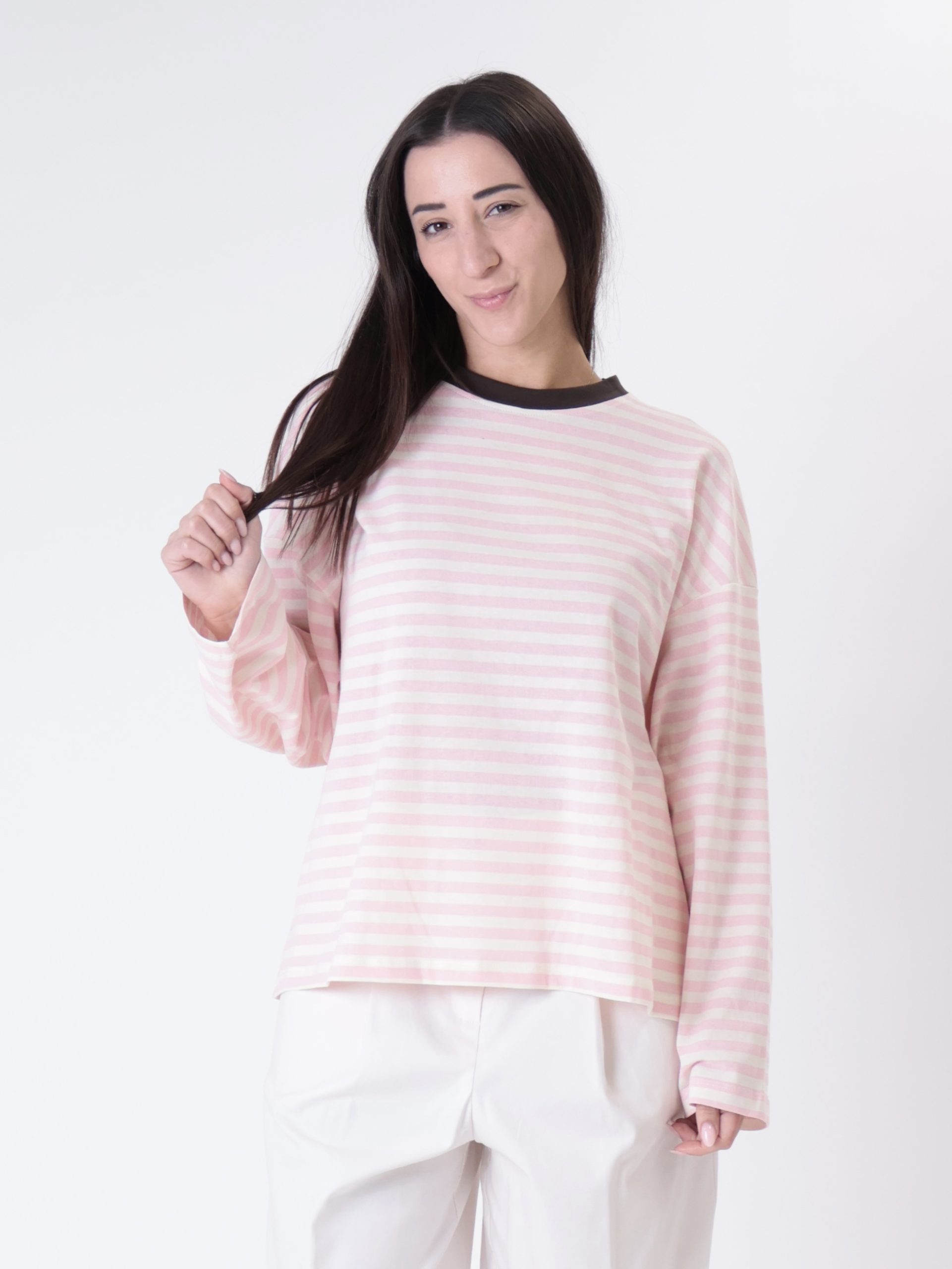 Maglia righe rosa/panna