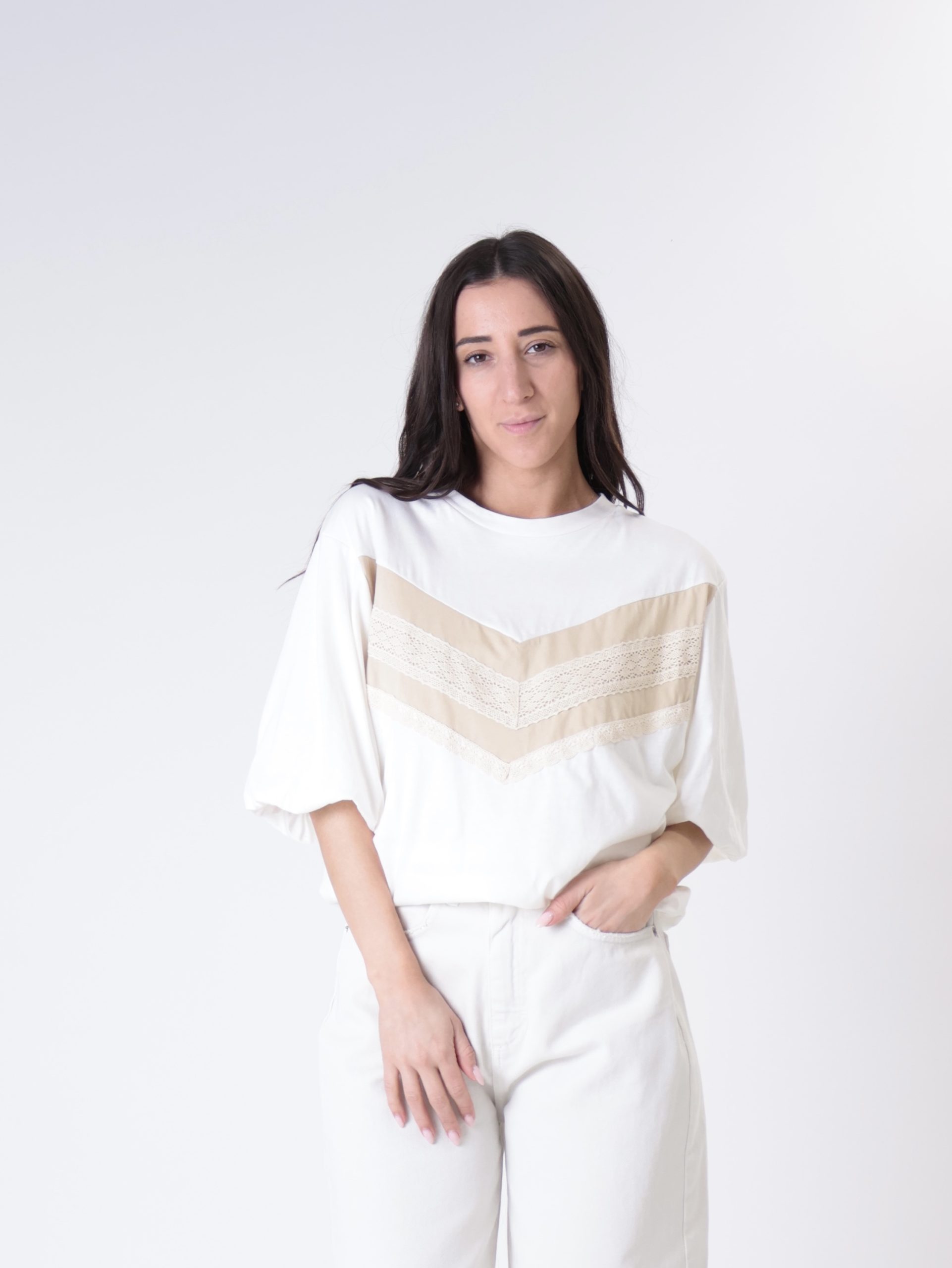 T-shirt balloon pizzo panna/beige