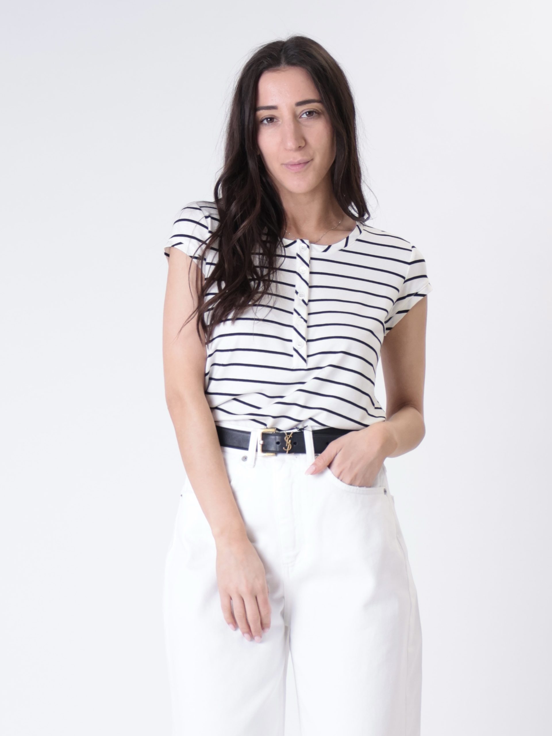 T-shirt serafino riga burro/nero