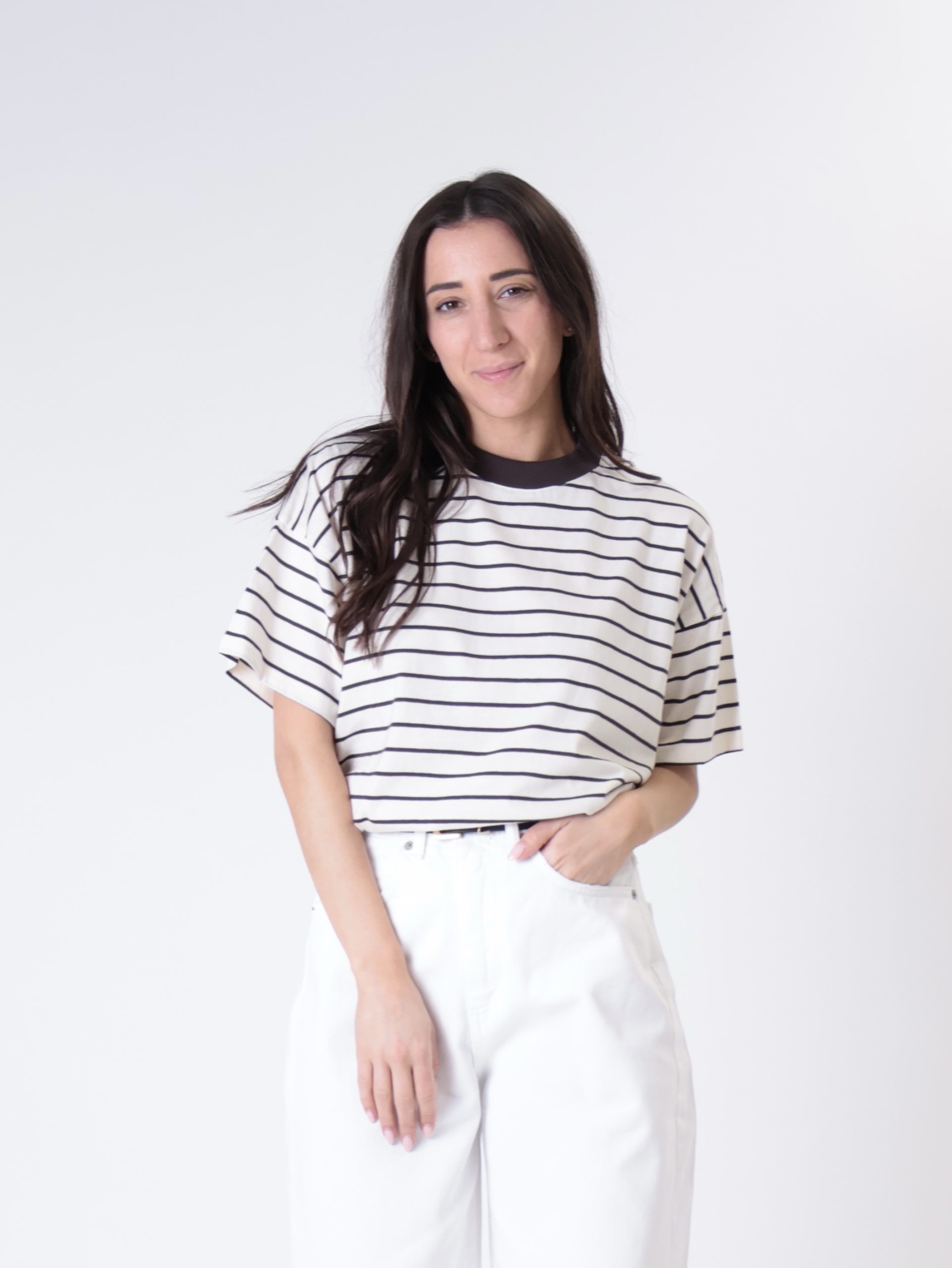 T-shirt m/corta colletto riga burro/moro