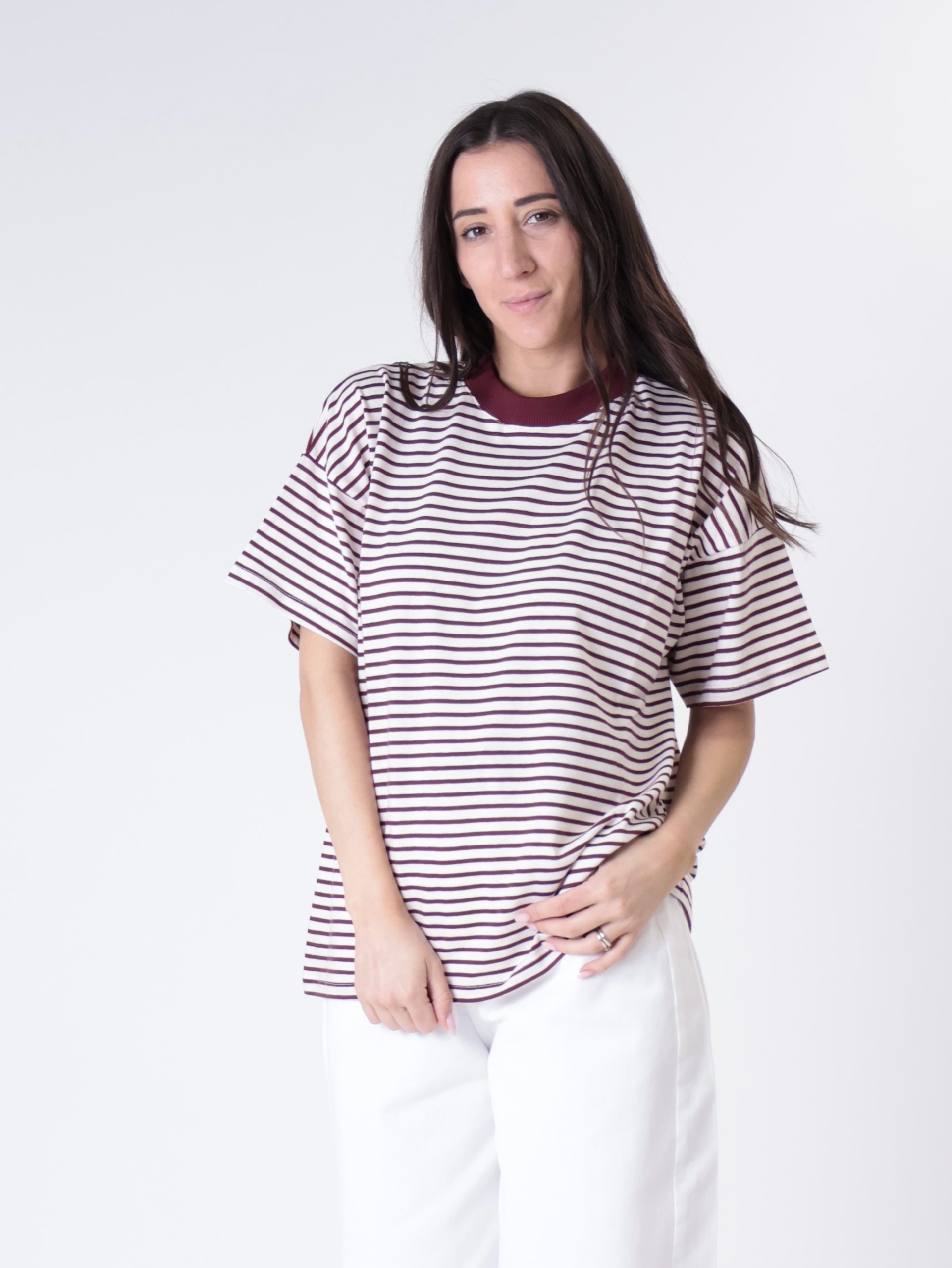 T-shirt colletto riga burro/india