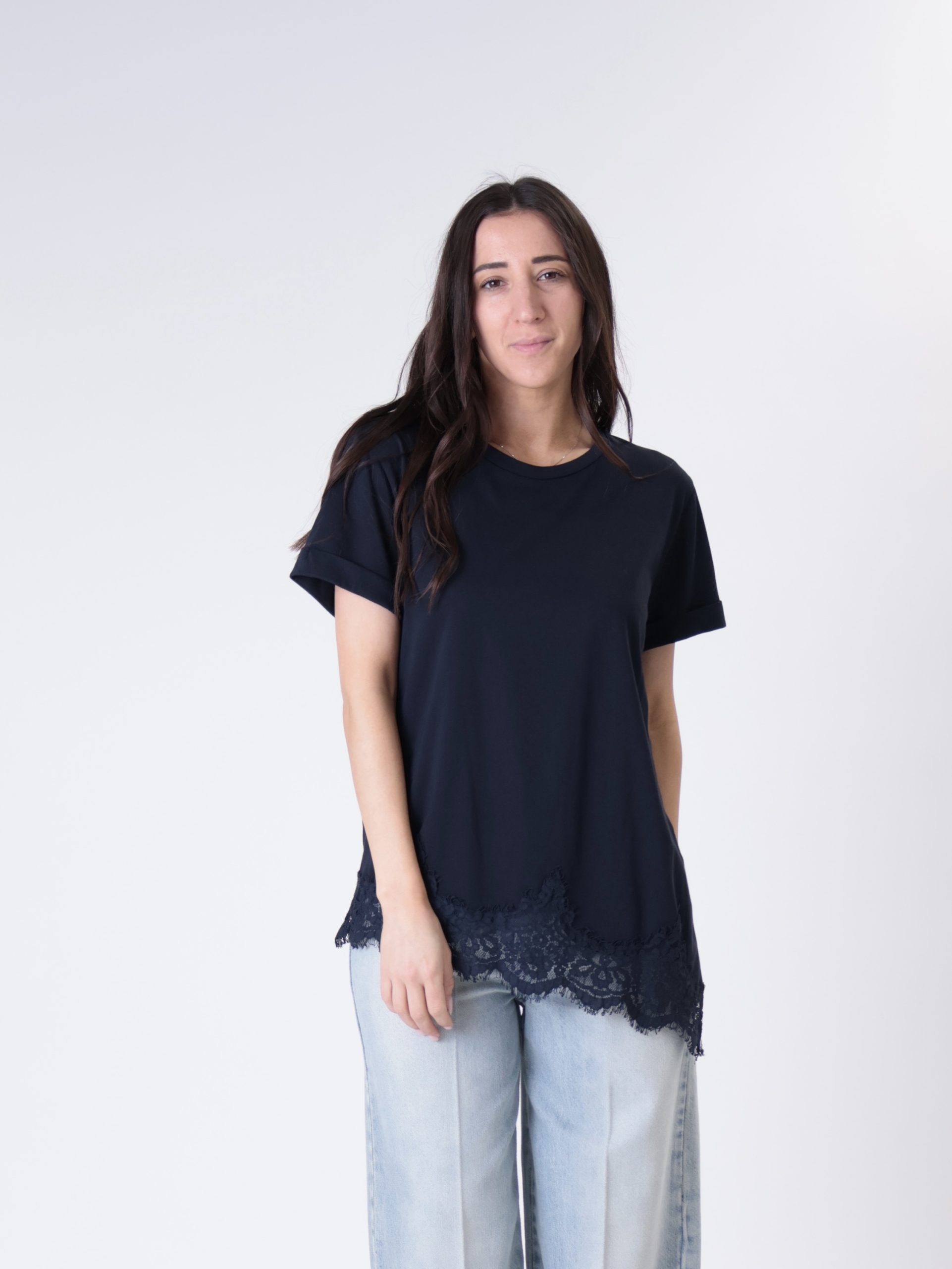 T-shirt risvolto pizzo blu