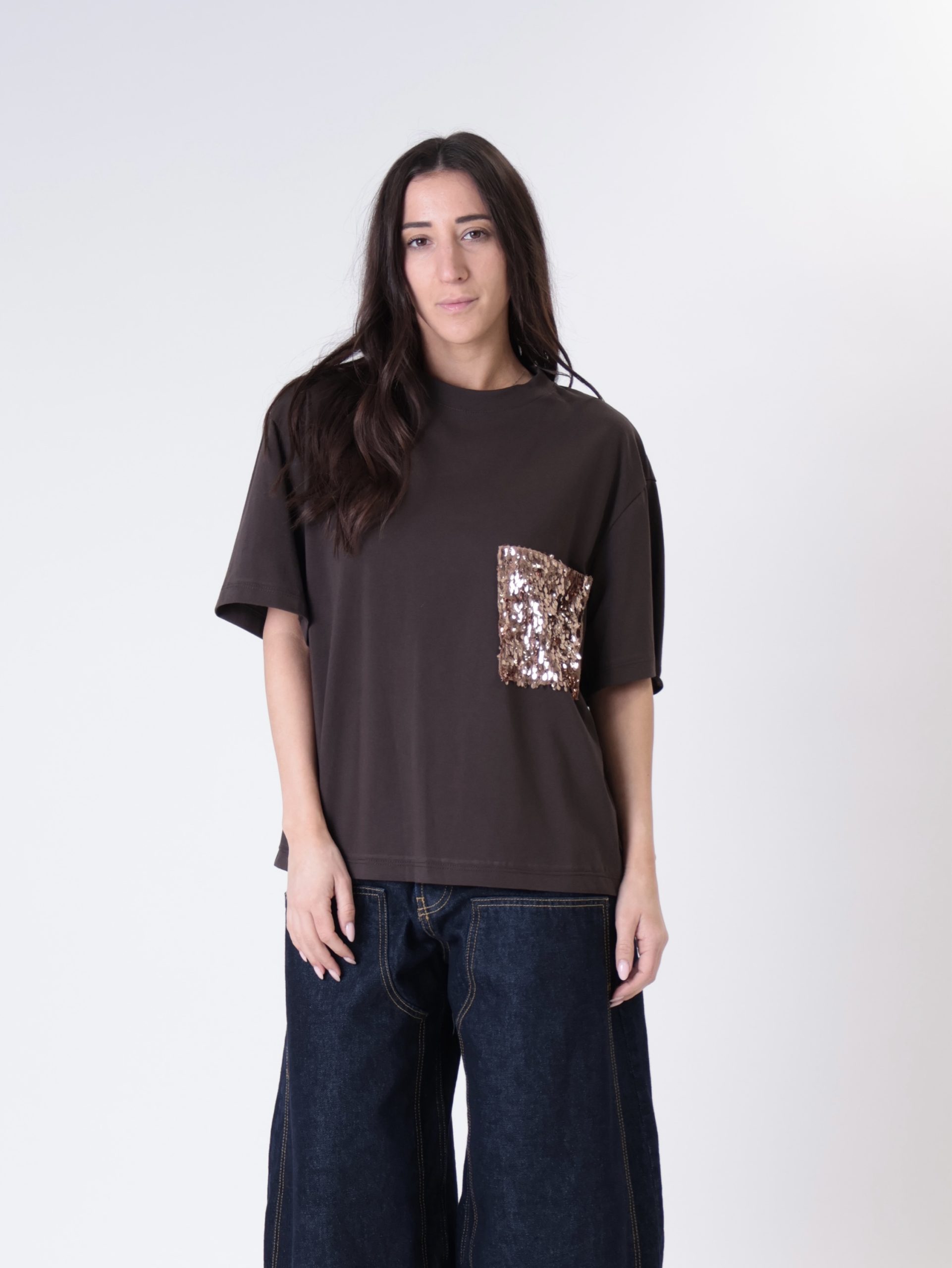 T-shirt moro tasca paillettes bronzo PREORDINE 27/04